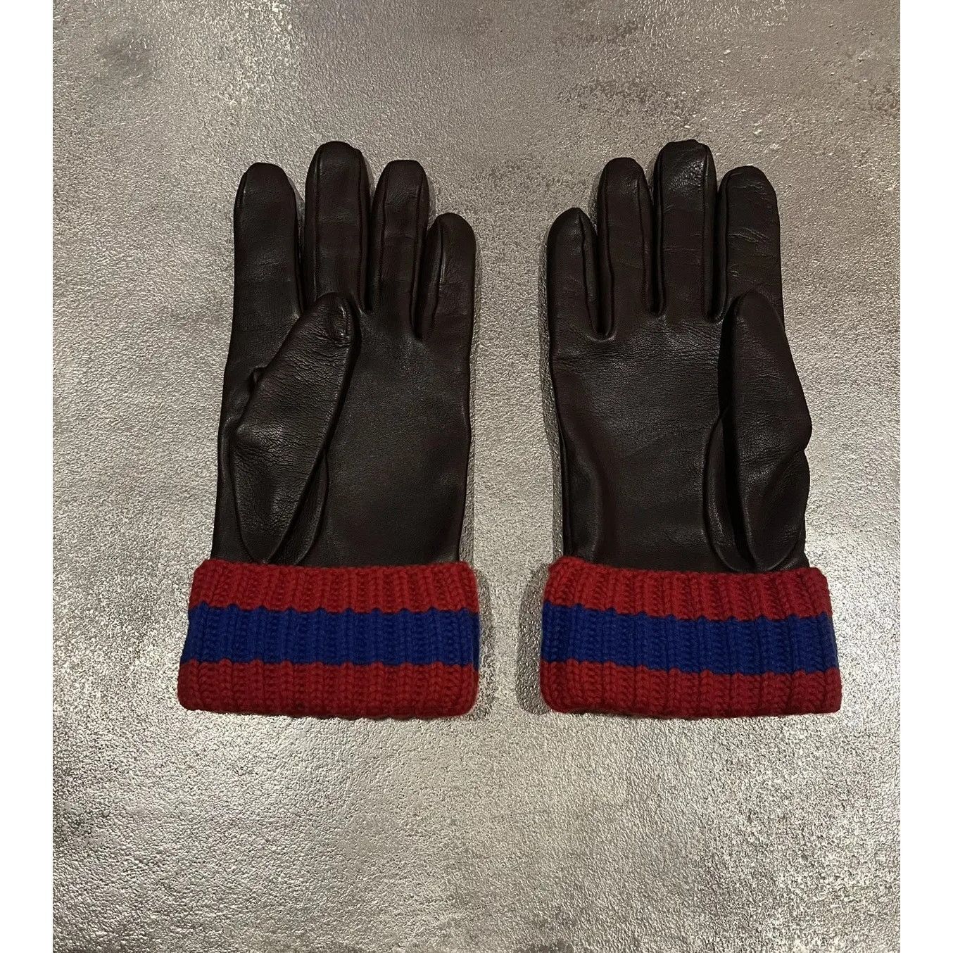 Gucci o1rshd1 Q:4 / 8/S Leather & Cashmere Cuff Gloves in Brown Size ONE SIZE - 1 Thumbnail