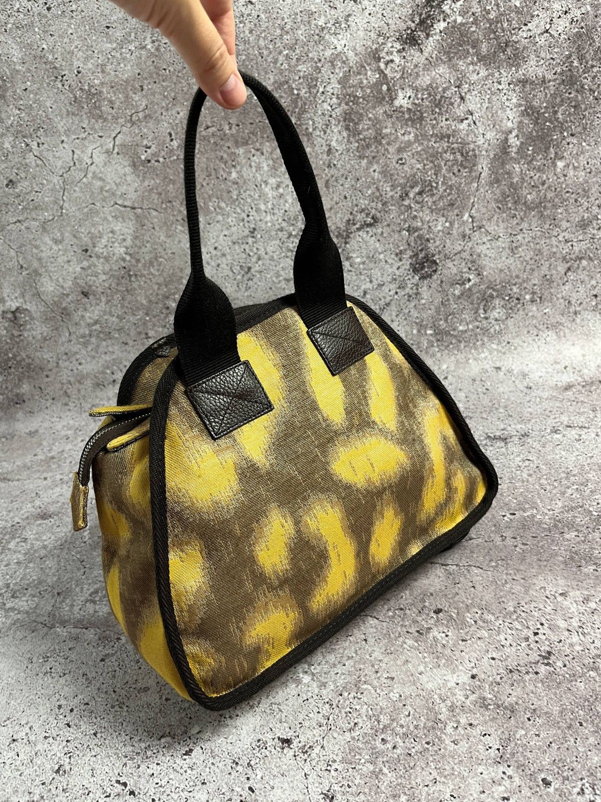 Vivienne Westwood Yellow Leopard Print Handbag OrbLogo Canvas SatchelTote Rare Size ONE SIZE - 4 Thumbnail