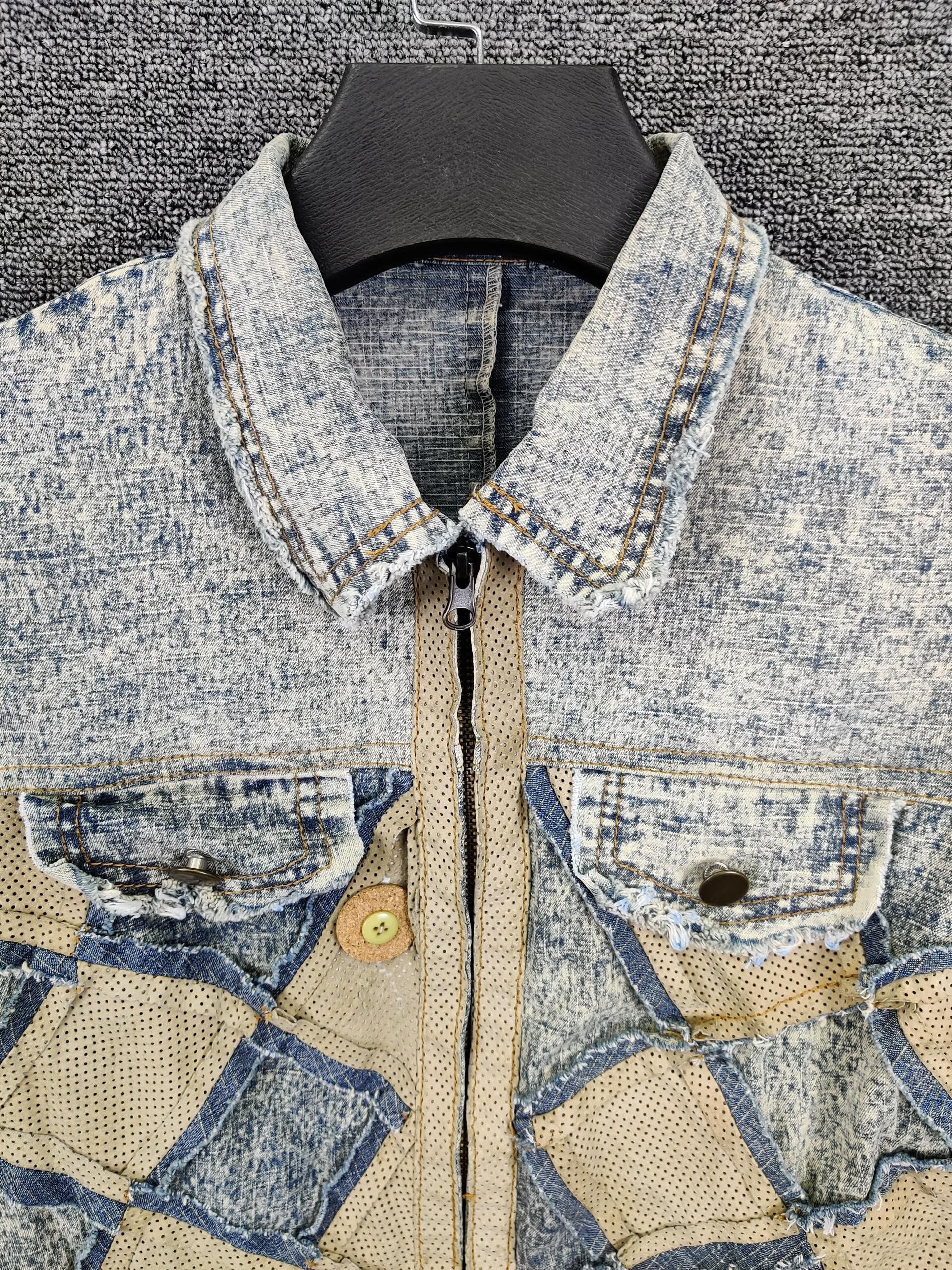 Vintage Vintage Acid Wash Checkerboard Patchwork Denim Jacket Size US S / EU 44-46 / 1 - 6 Thumbnail