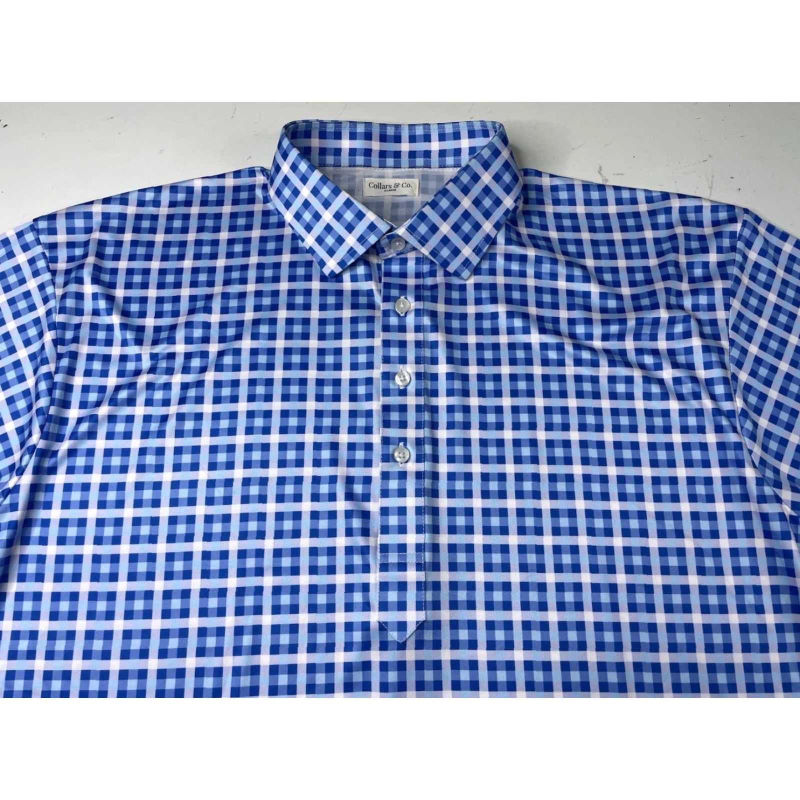 CO Collars & Co Polo Shirt Mens XL Blue Check Performance Collared Business Size US XL / EU 56 / 4 - 2 Thumbnail