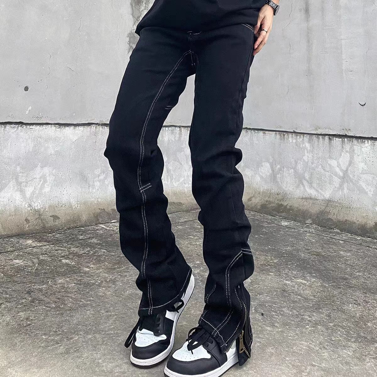 Japanese Brand × Jean High Street Topstitched Slim Fit Slit Zip Micro Flare Jeans Size US 34 / EU 50 - 3 Thumbnail