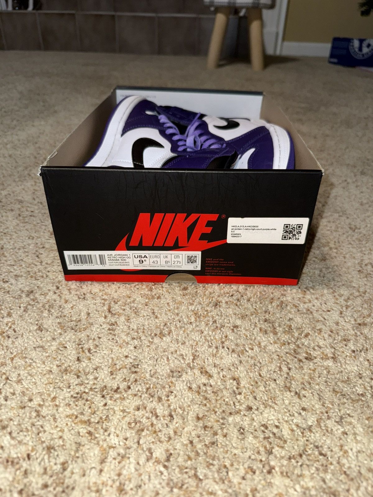 Jordan Brand Nike Air Jordan Retro High OG Court Purple/Black-White Size US 9.5 / EU 42-43 - 2 Thumbnail