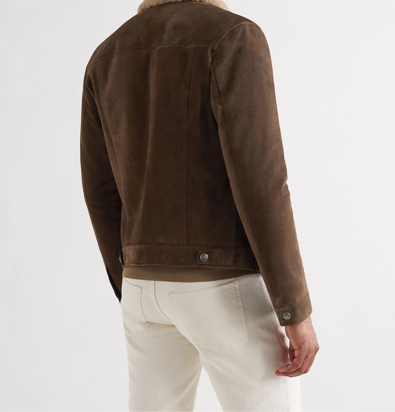 Tom Ford 8350USD Shearling-Trimmed Suede Trucker Jacket - Brown Size US L / EU 52-54 / 3 - 5 Thumbnail