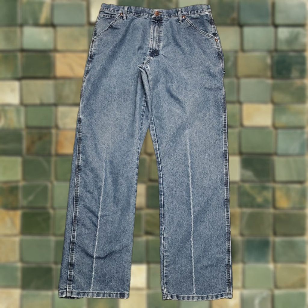 Wrangler Wrangler Jeans Mens 36x34 Faded Blue Denim Relaxed Cotton Carpenter Cargo Pants Jeans Mens 36 Blue Denim Carpenter Cargo Pants Wrangler Size US 36 / EU 52 - 1 Thumbnail