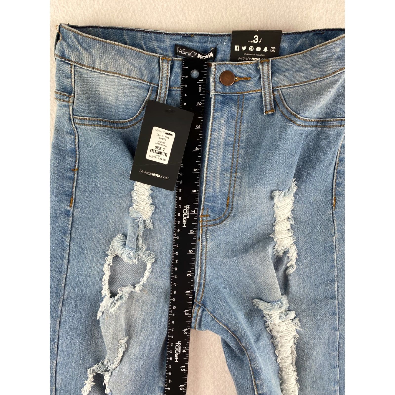 Fashion Nova Fashion Nova Jeans Womens 3 Blue High-Rise Stretch Capris Denim Distressed NWT Size 26" / US 2 / IT 38 - 4 Thumbnail