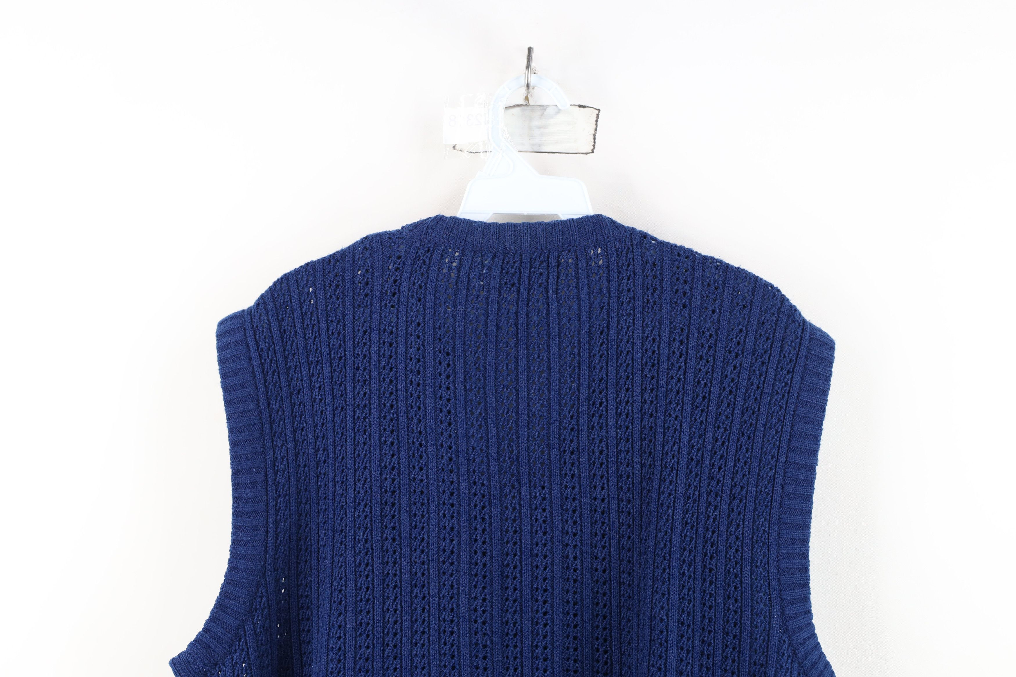 Vintage Vintage 70s Streetwear Crochet Cardigan Sweater Vest Blue Size L / US 10 / IT 46 - 9 Thumbnail