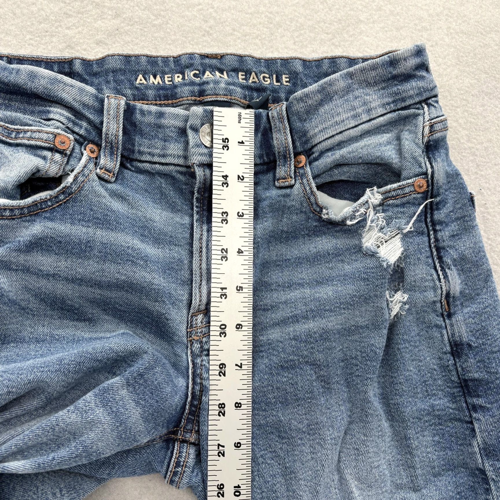 American Eagle Outfitters American Eagle Outfitters Jeans Womens 2 Blue Medium Wash Distressed Stretch Straight 5-Pocket Denim Mid Rise Zip 30in Inseam Size 26" / US 2 / IT 38 - 7 Thumbnail