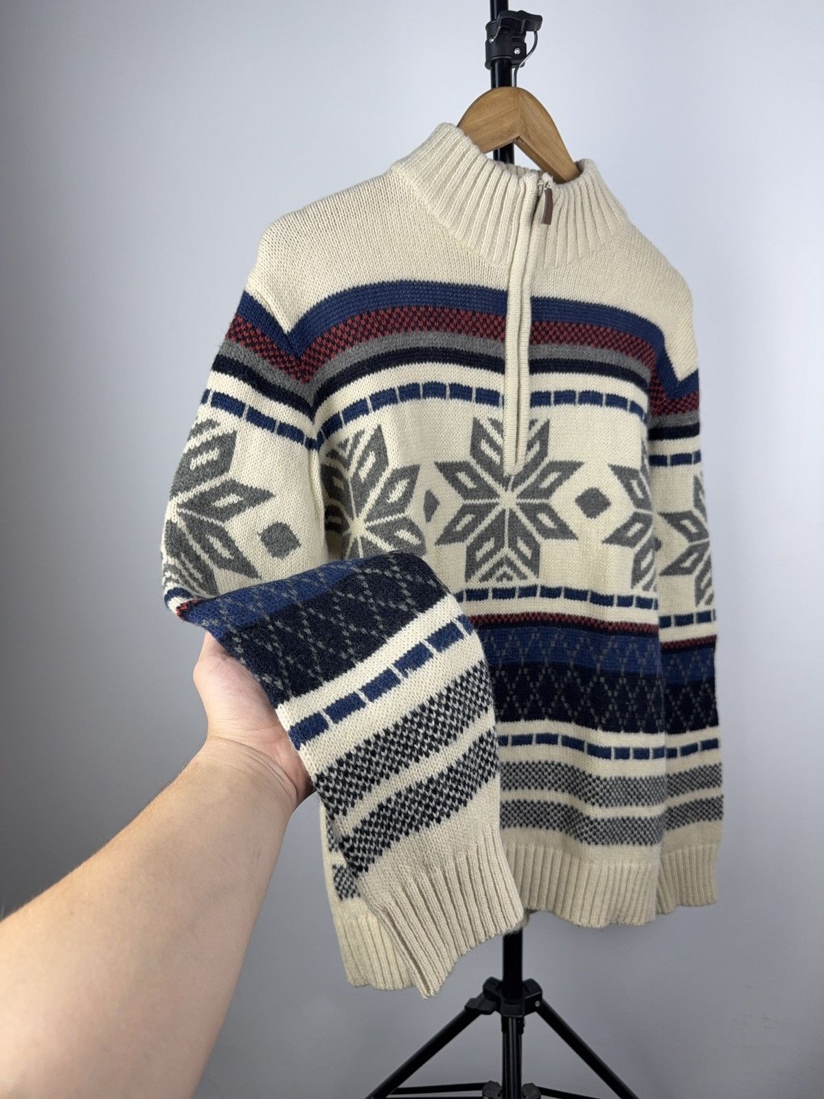 Other Vintage 90s Nordic Snowflake Wool Knit Sweater Half Zip L Size US L / EU 52-54 / 3 - 2 Thumbnail