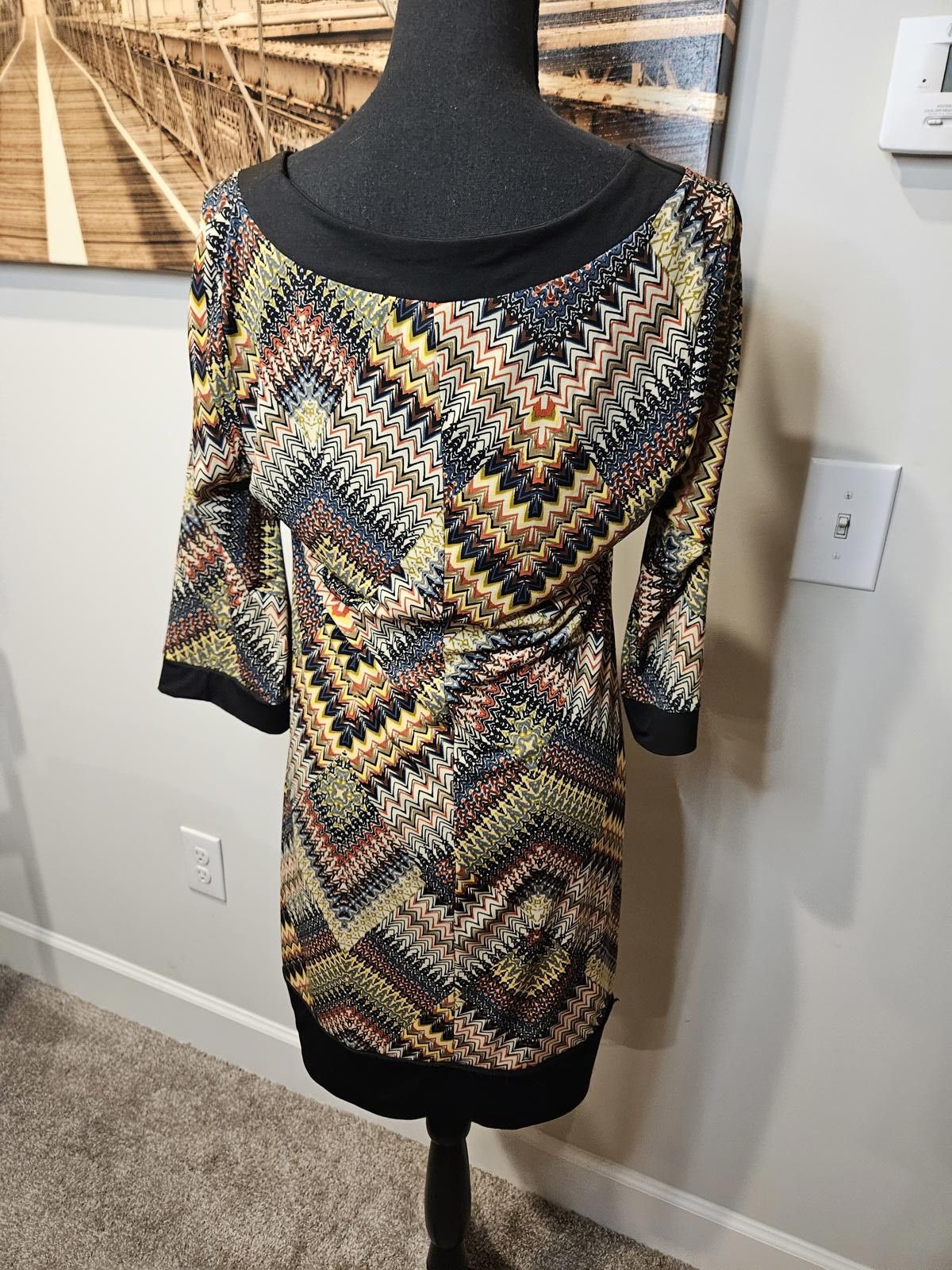 Designer Trendy Zigzag Pattern Tunic Dress Size L / US 10 / IT 46 - 3 Thumbnail