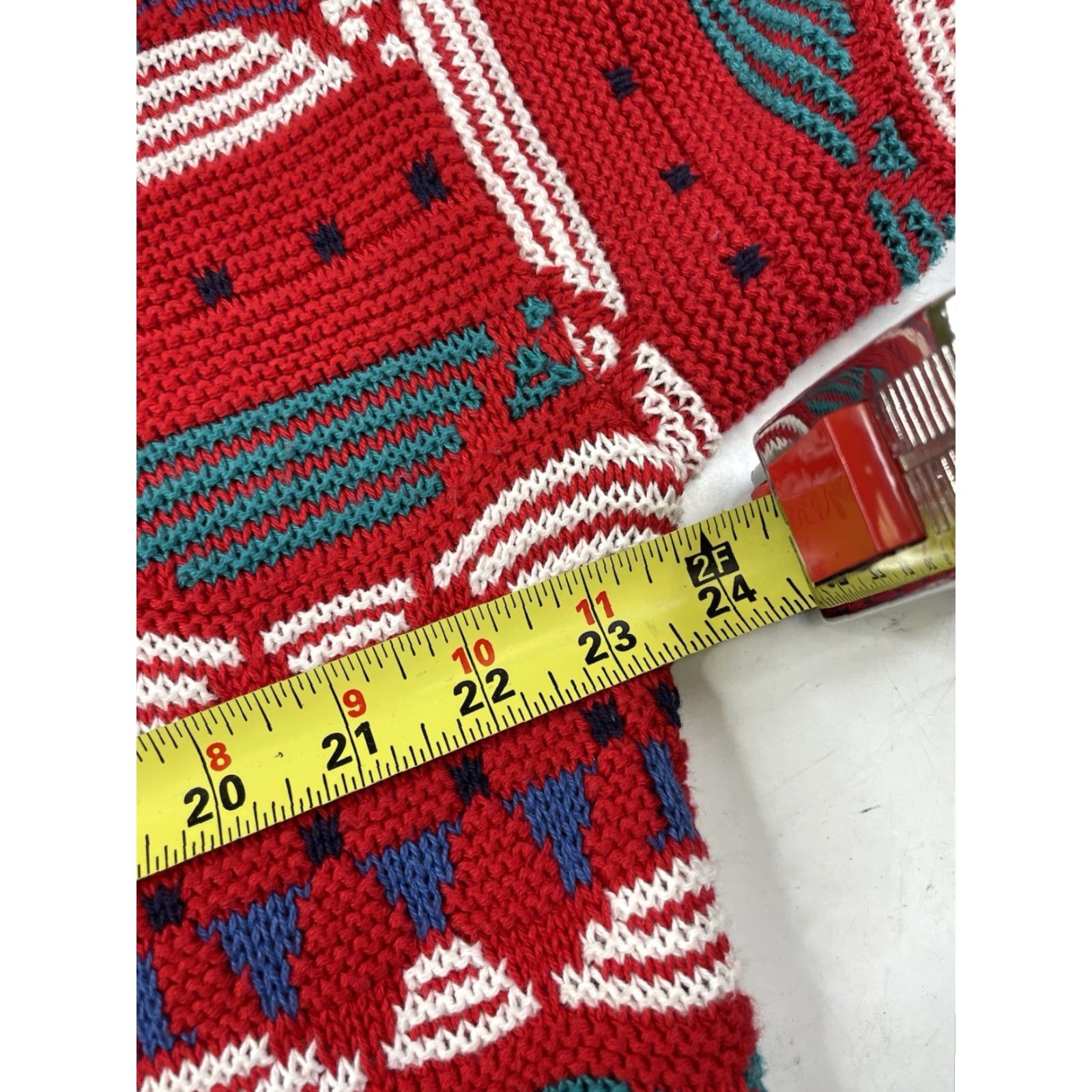 CO VINTAGE Portland Sweater Co Mens Large Sweater USA Made Textured Knit Grandpa Pullover Long Sleeve Red Geometric 90s Bohemian Classic USA Men Size US L / EU 52-54 / 3 - 6 Thumbnail