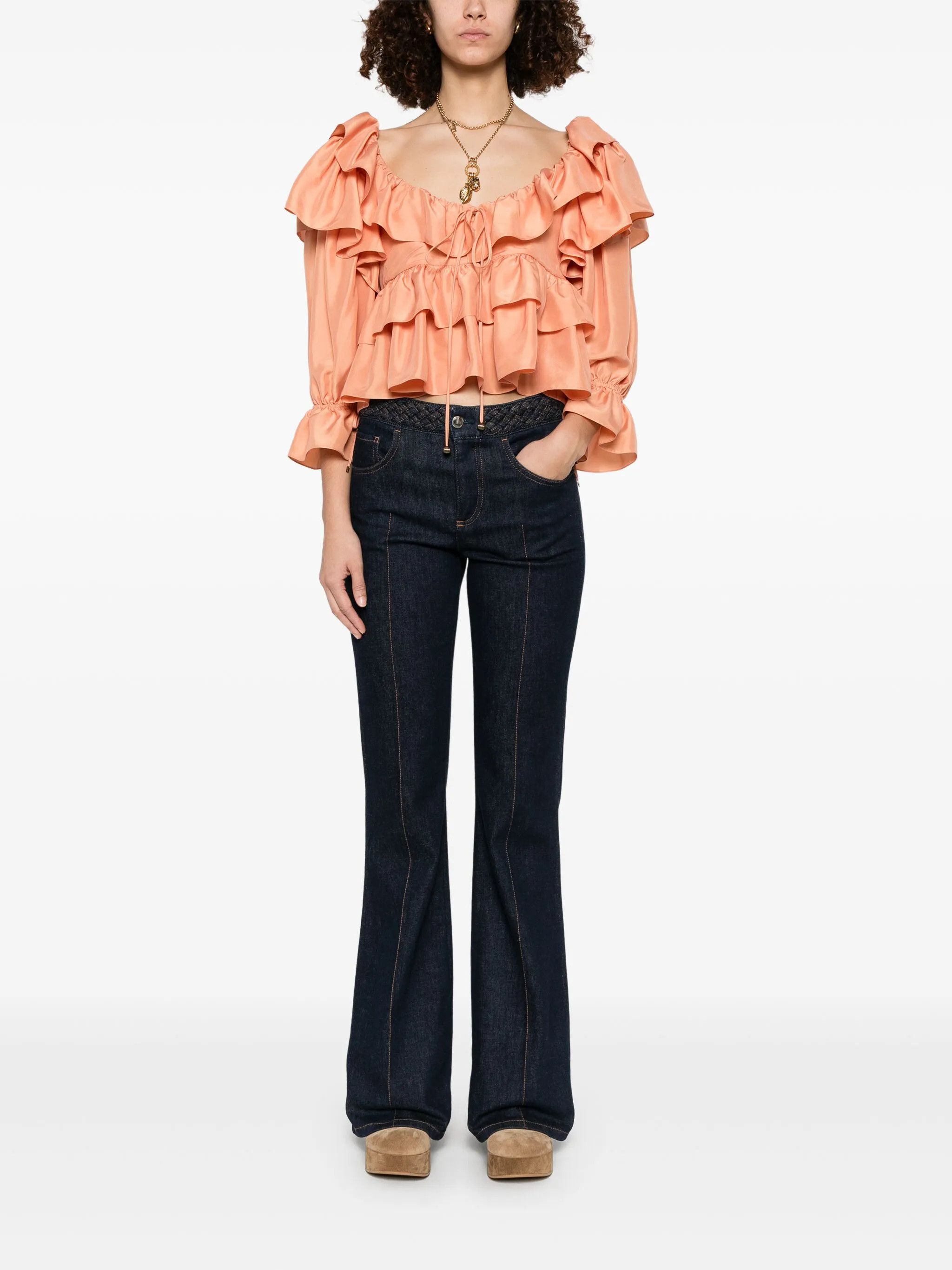 Chloe o1loc1c11125 Ruffle Top in Shell Coral Size L / US 10 / IT 46 - 2 Thumbnail