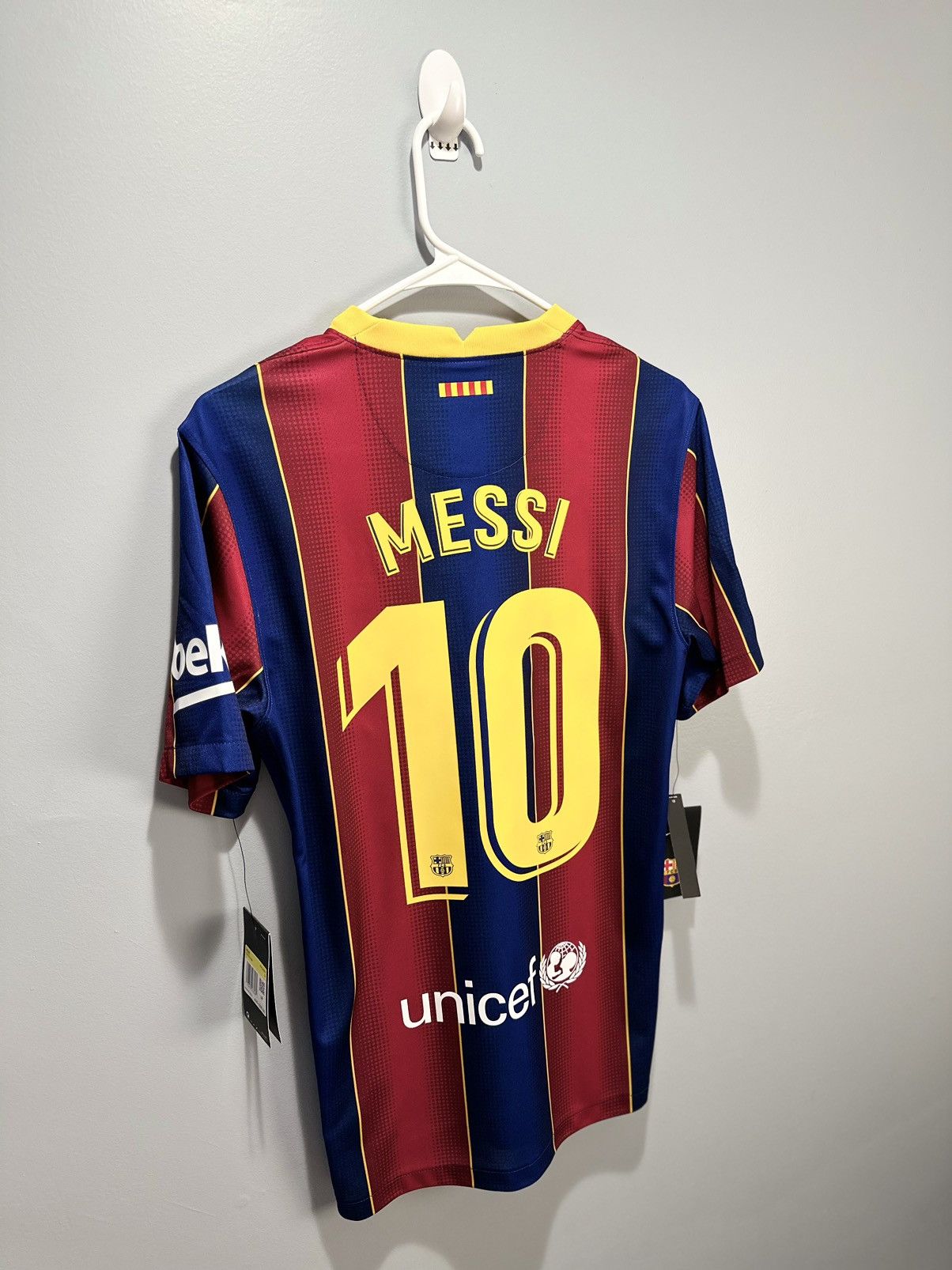 image of Nike x Soccer Jersey Fc Barcelona Lionel Messi 2021/22 Home Kit Soccer Jersey in Blue (Size Small)