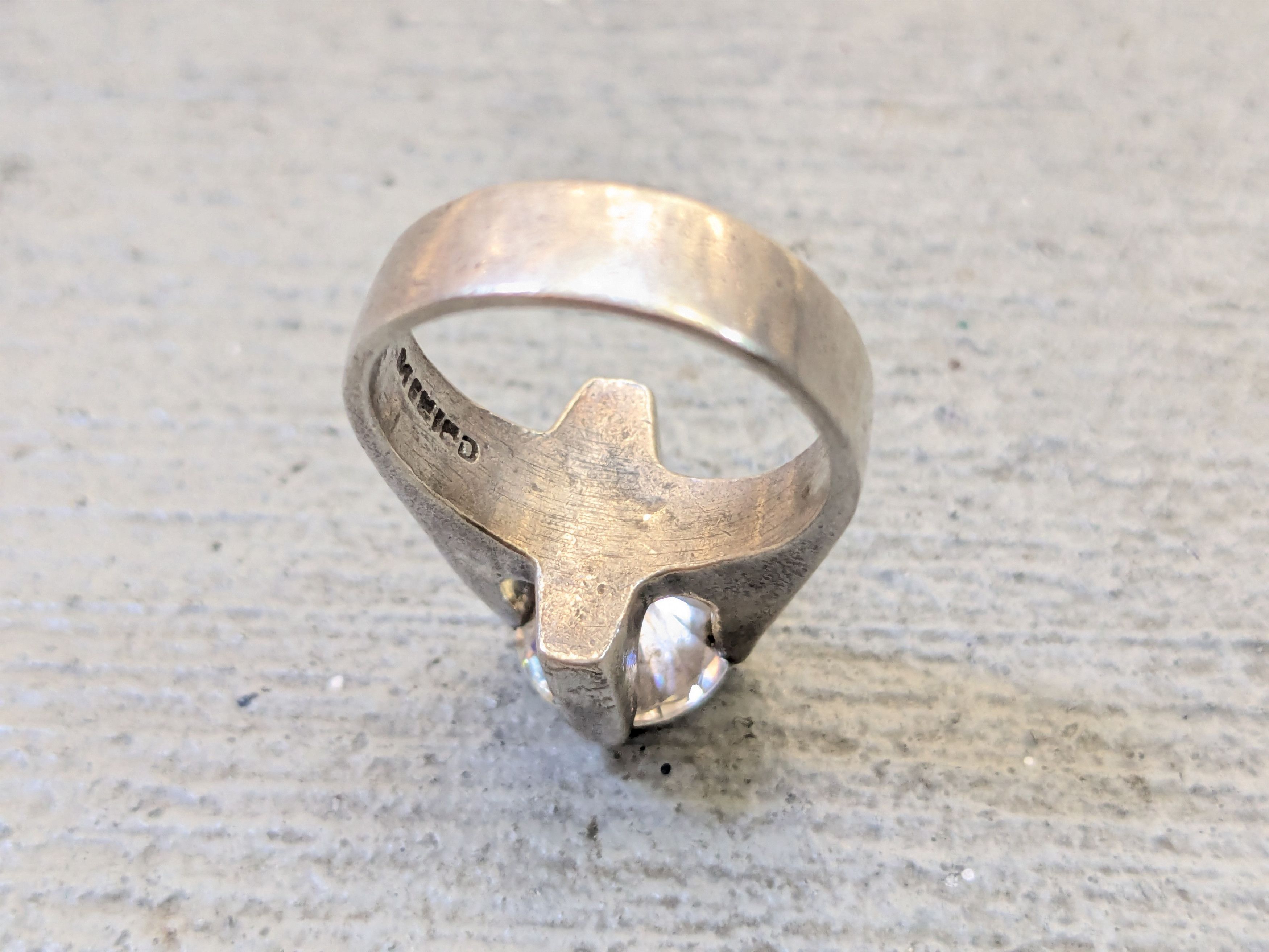 Jewelry Vintage Sterling Silver Ring CZ 7.5 Modern Avant Garde Size ONE SIZE - 9 Thumbnail