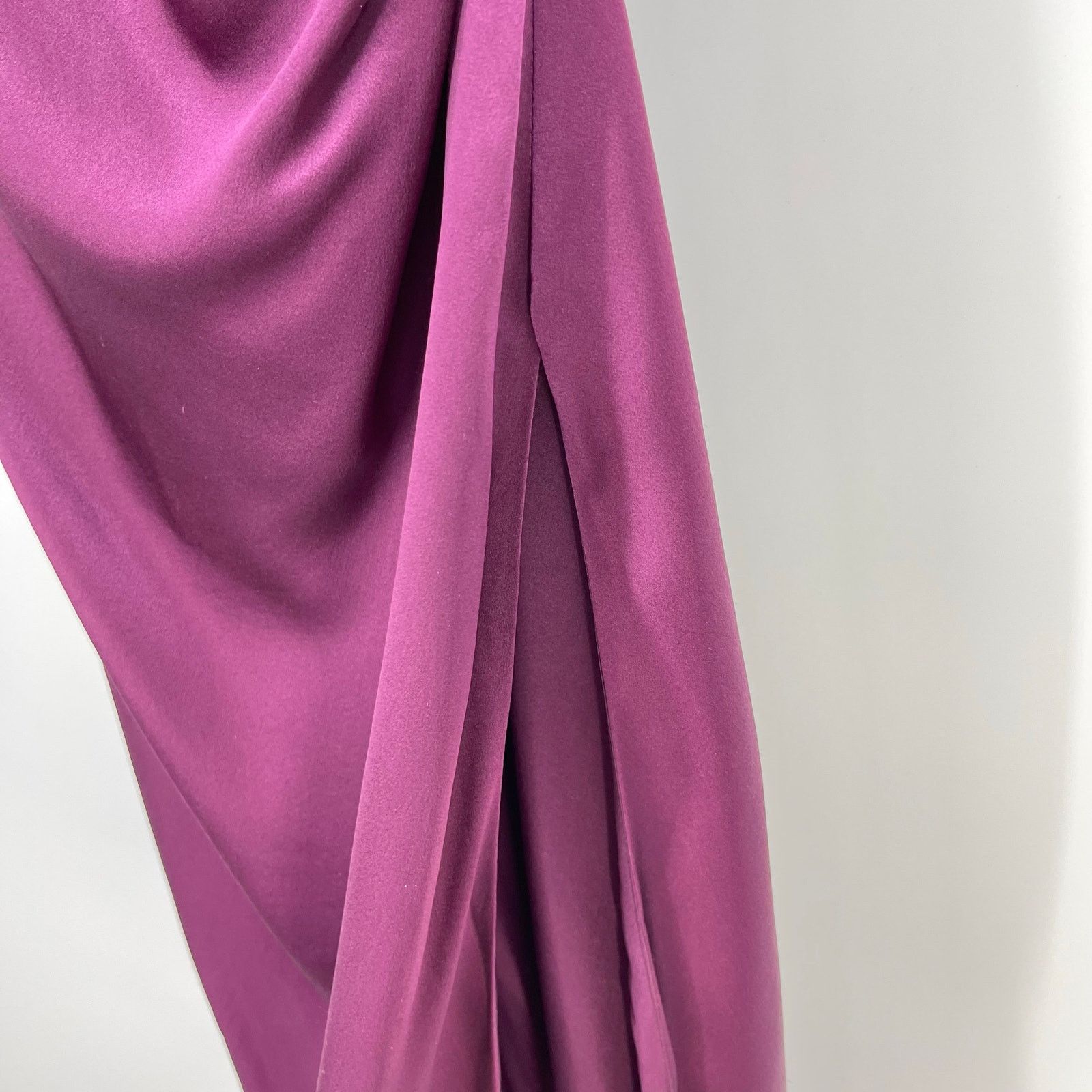 The Sei Ruched Cut Out Silk Midi Dress in Burgundy 2