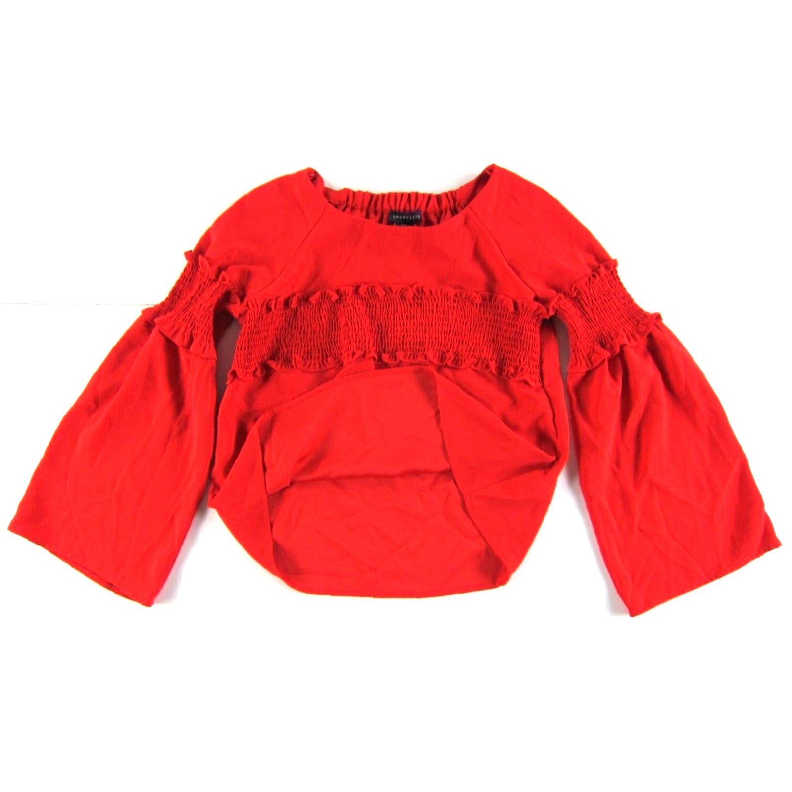 Vintage NWT Amaryllis Bright Red Ruffle Long Flare Sleeve Smock Tunic Blouse Medium Size M / US 6-8 / IT 42-44 - 5 Thumbnail