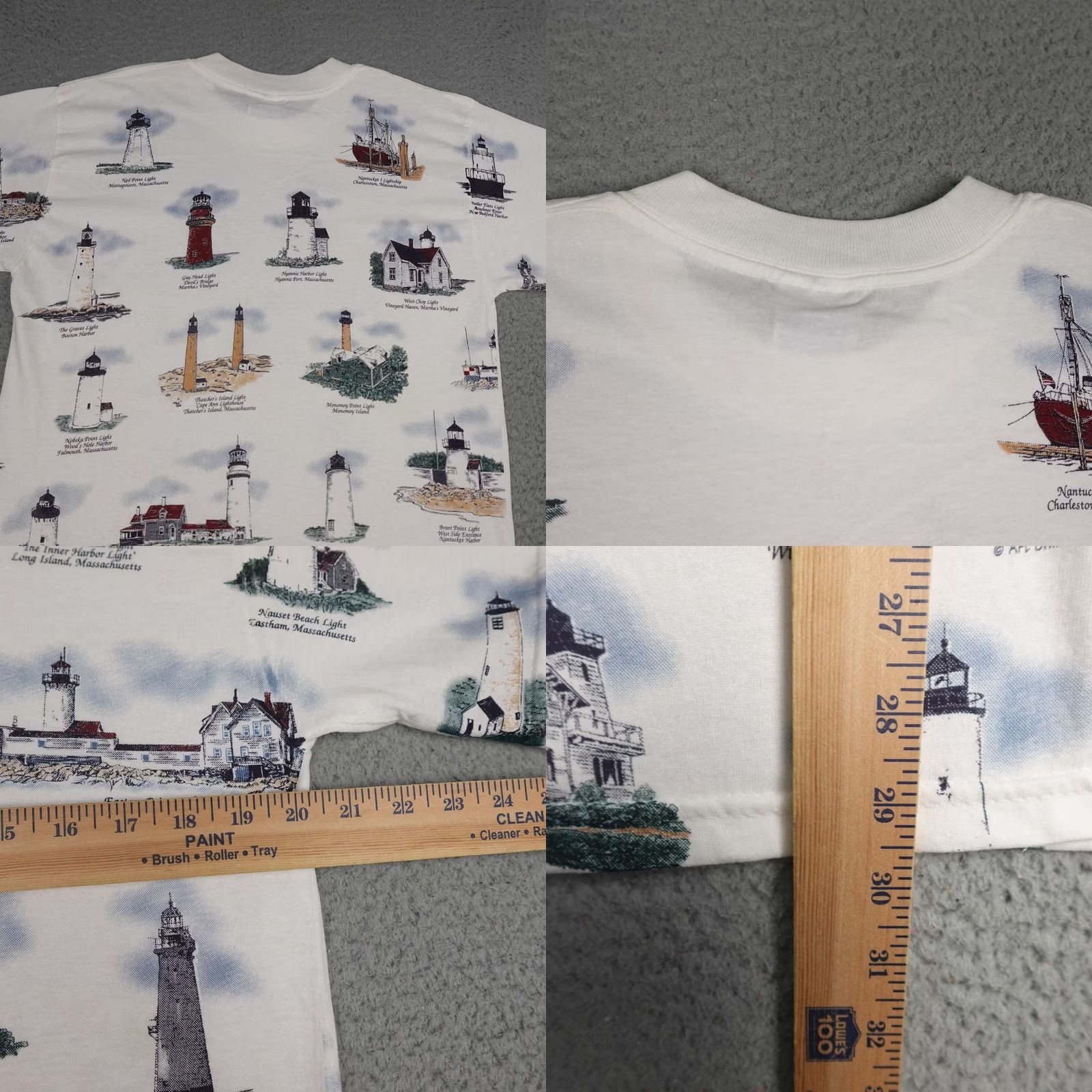 Gildan VINTAGE Gildan Lighthouse Shirt Mens M White Graphic Print Nautical Tee Size US M / EU 48-50 / 2 - 8 Thumbnail