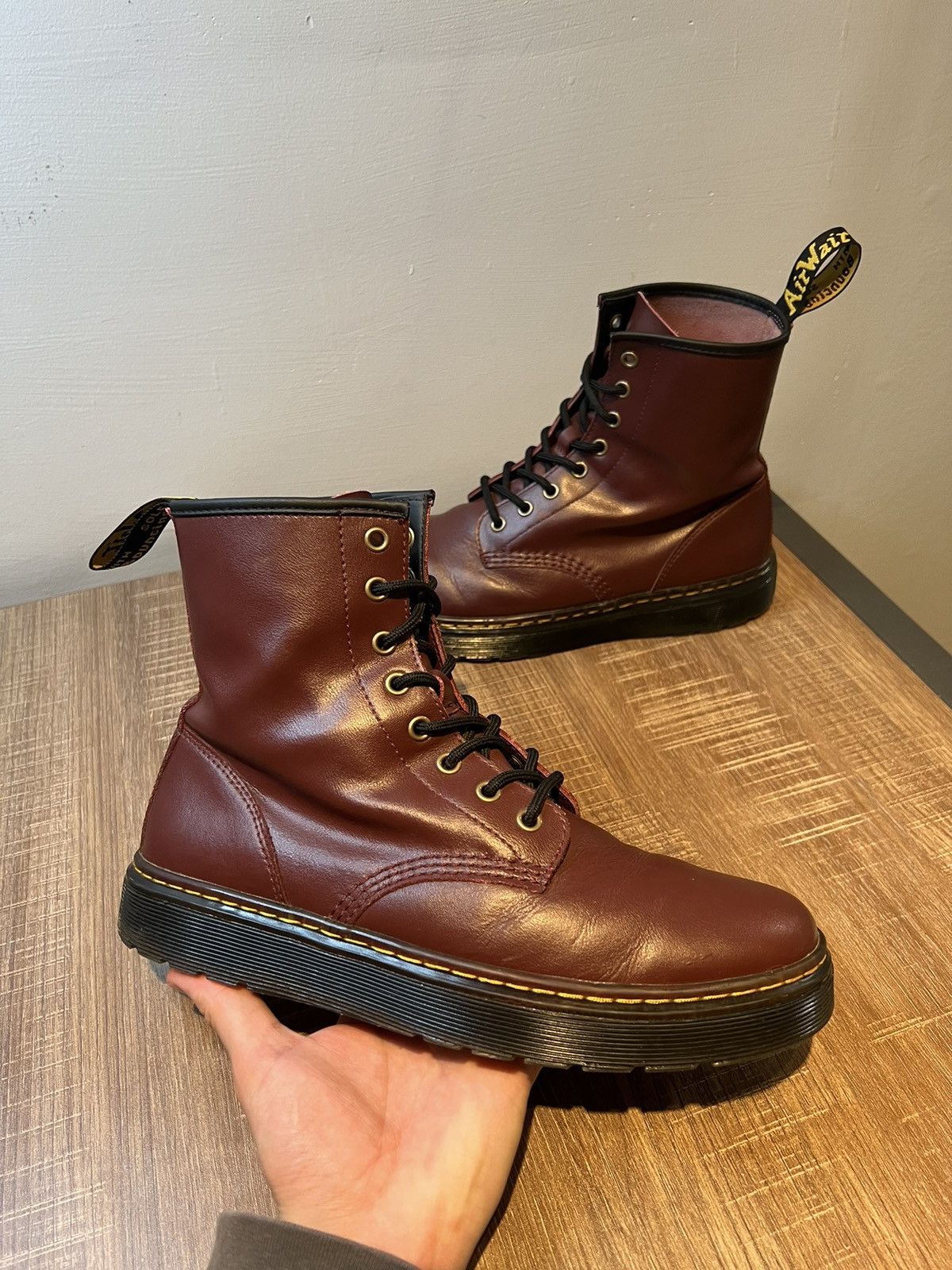Dr Martens Zavala Combat Boot Cherry Red Mens Womens 10