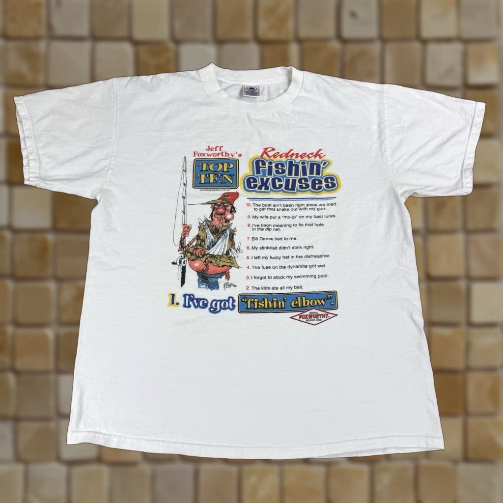 Delta VINTAGE Jeff Foxworthy T-Shirt Mens Large White Delta Cotton Short Sleeve Redneck Fishin Excuses Size US L / EU 52-54 / 3 - 1 Thumbnail