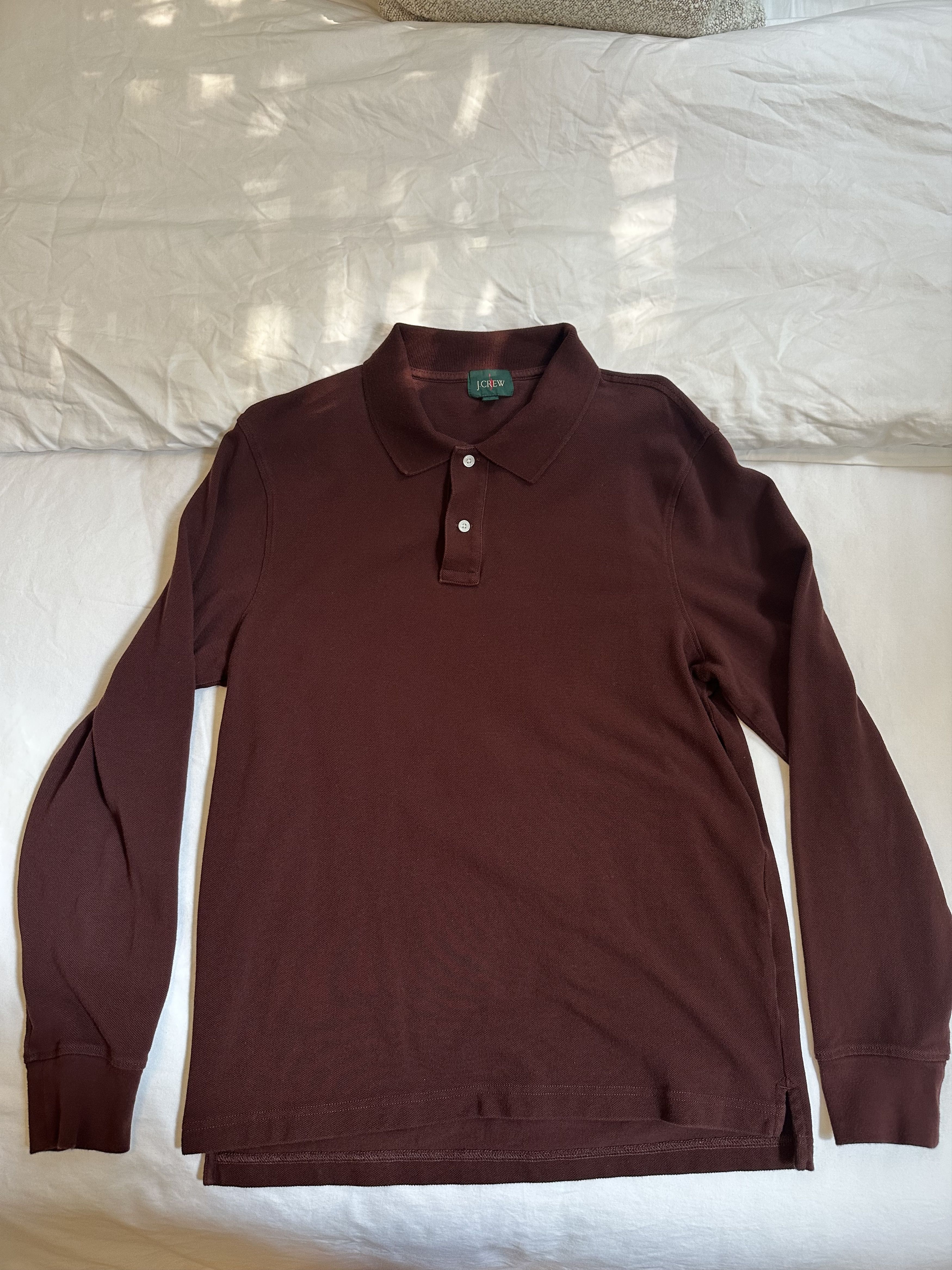 J.Crew Burgundy long sleeve pique polo Size US M / EU 48-50 / 2 - 1 Thumbnail