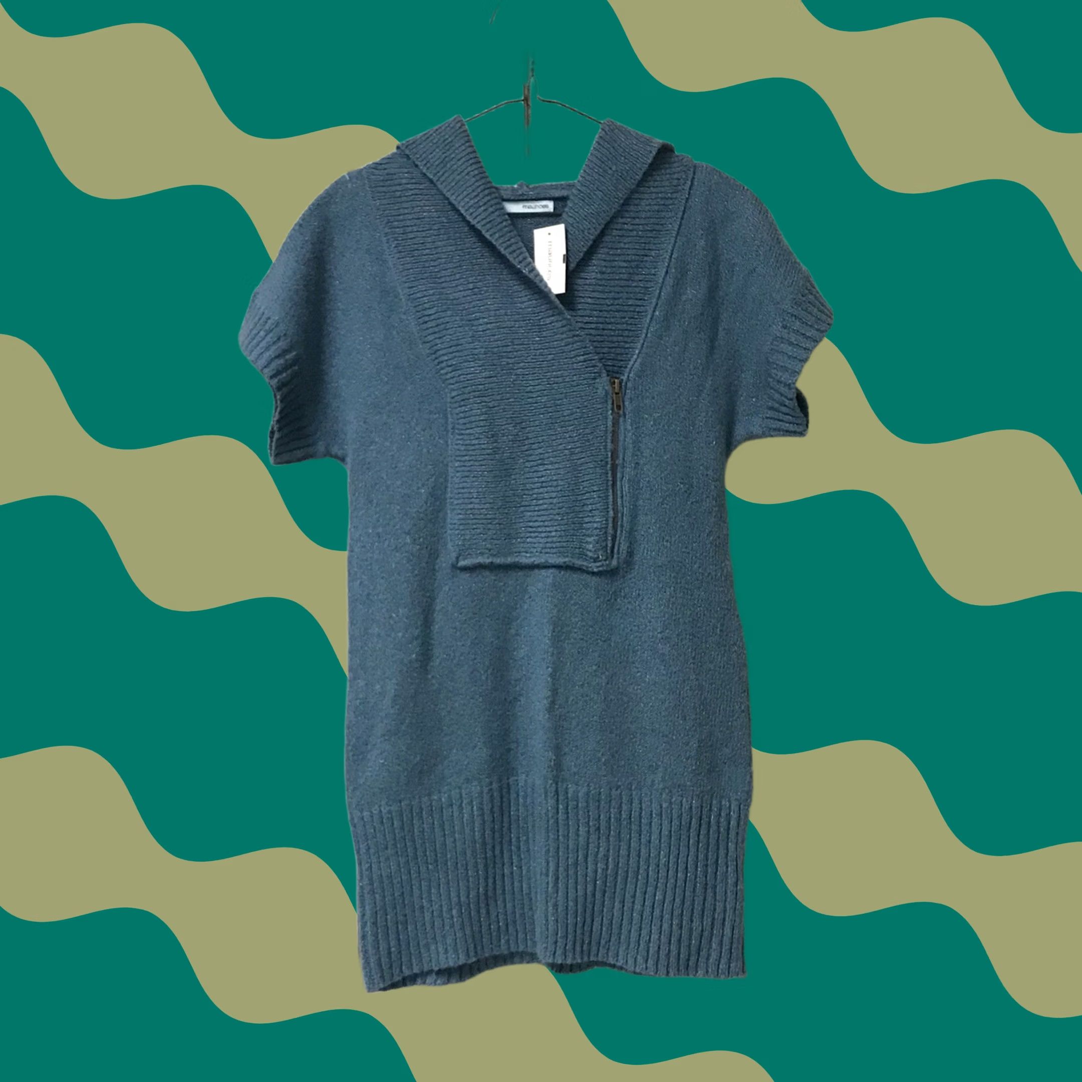Vintage Maurices Women Tunic Sweater Teal Blue Zip Shawl Collar Hooded Knit Cap Sleeve M Size M / US 6-8 / IT 42-44 - 1 Thumbnail