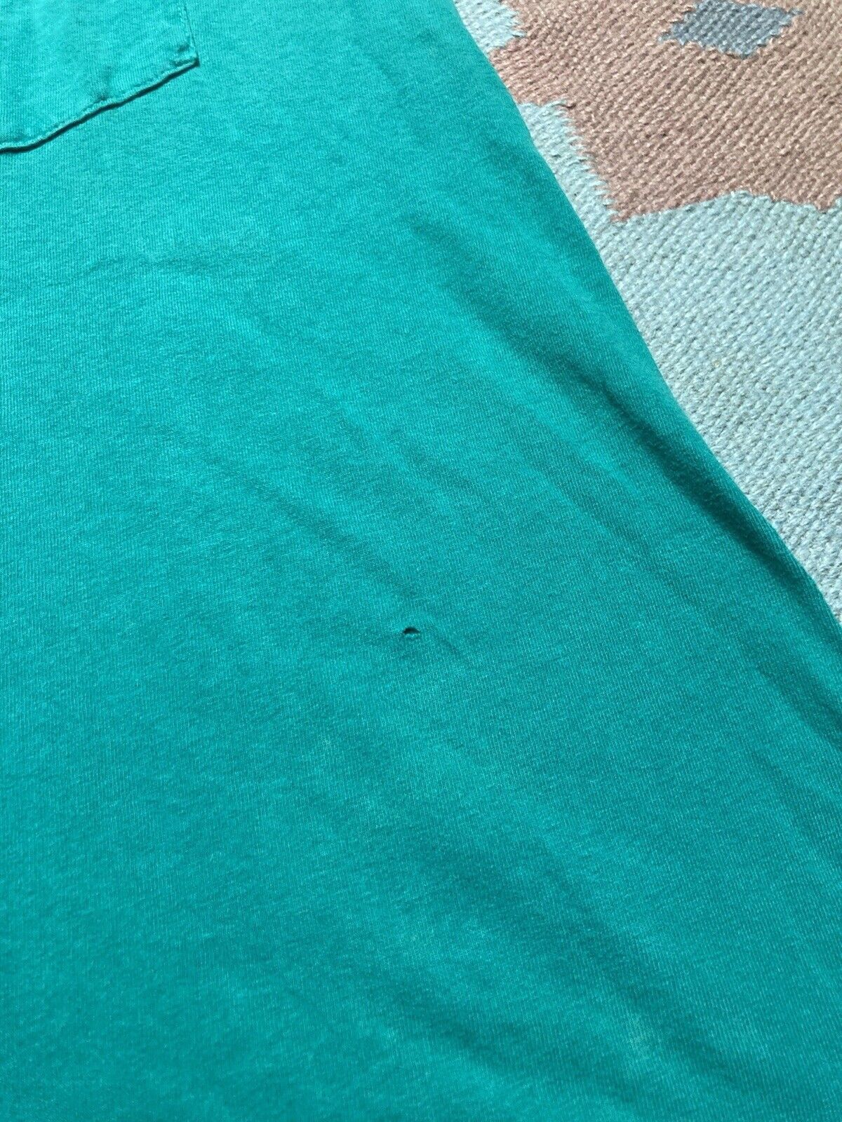 Fruit Of The Loom × Vintage 80s fruit of the loom pocket tshirt blank turquoise cotton M Size US M / EU 48-50 / 2 - 2 Thumbnail