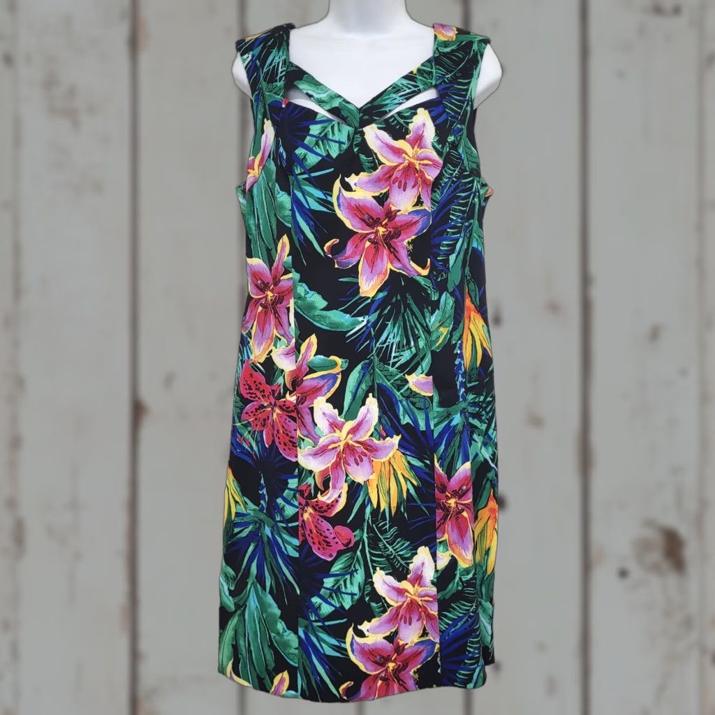 Vintage Connected Dress Womens Size 12 Black Tropical Floral Cruise Travel Brunch Size XL / US 12-14 / IT 48-50 - 1 Thumbnail