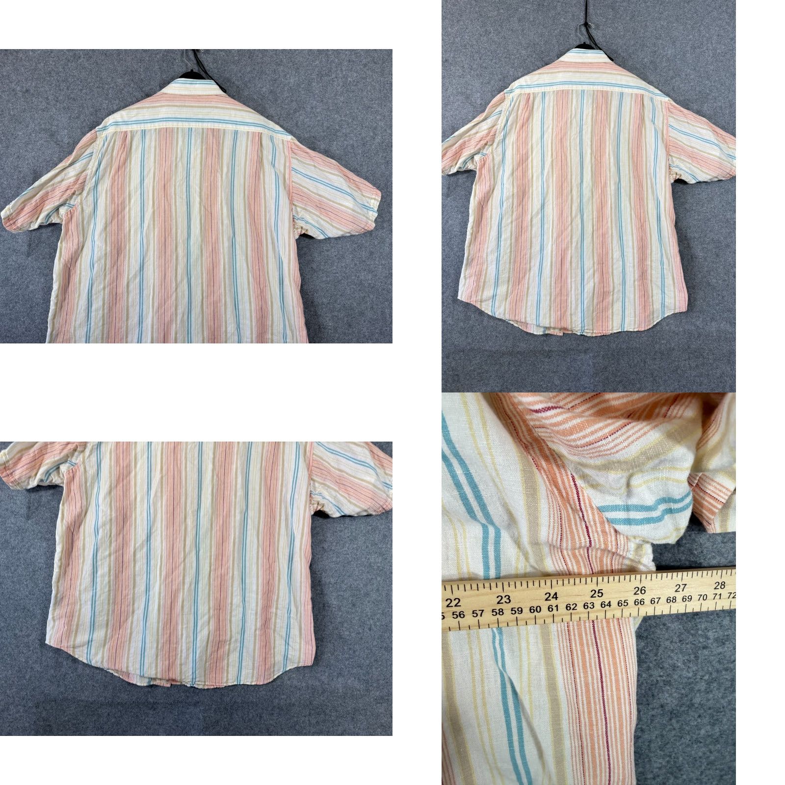Roundtree & Yorke Roundtree & Yorke Shirt Mens XL Multicolor Striped Linen Blend Short Sleeve Beach Button Front Size US XL / EU 56 / 4 - 8 Thumbnail