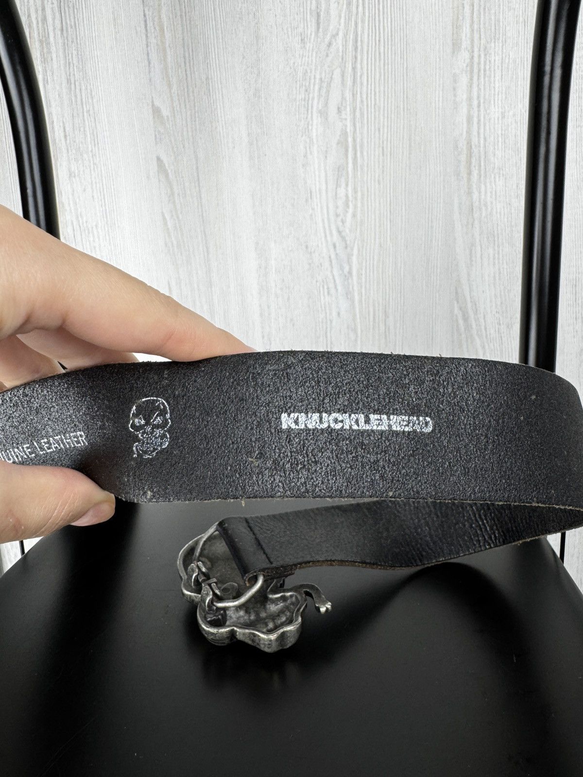 Other Knucklehead Skull buckle men’s genuine leather black belt Size 36 - 4 Thumbnail