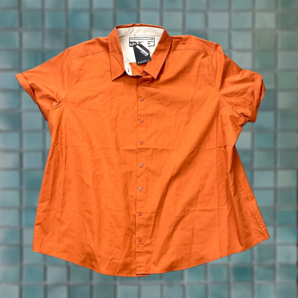 Vintage Androgynous Fox Shirt XXXXL Orange Cotton Button Up Casual Classic Pride Womens Regular Short Sleeve Collared Button-Up Size XXL / US 16-18 / IT 52-54 - 1 Thumbnail