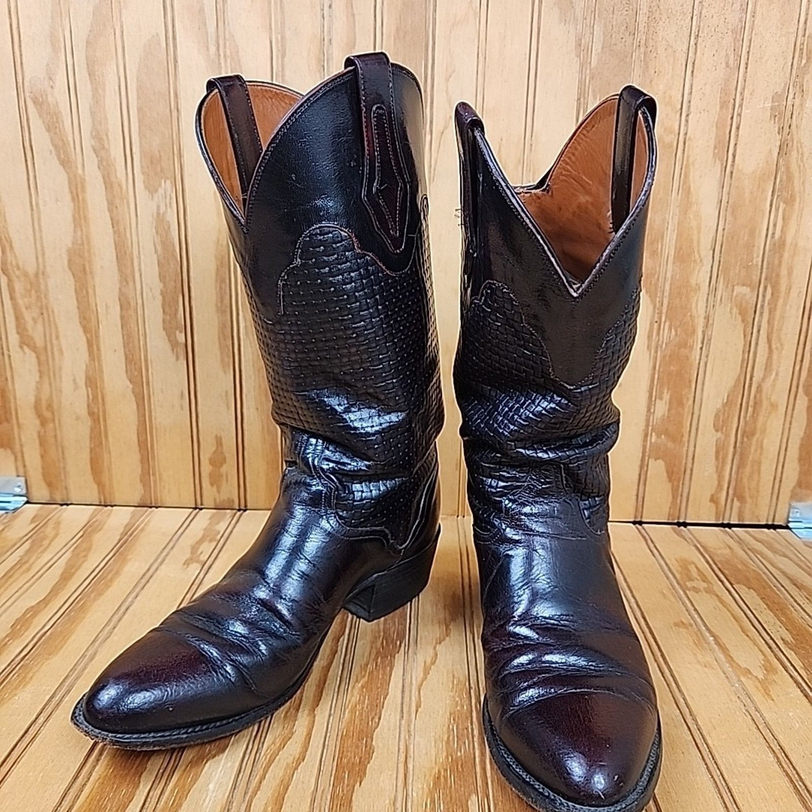 The Unbranded Brand Handmade Woven Leather El Dorado Western Cowboy Boots Men 9D Size US 9 / EU 42 - 7 Thumbnail