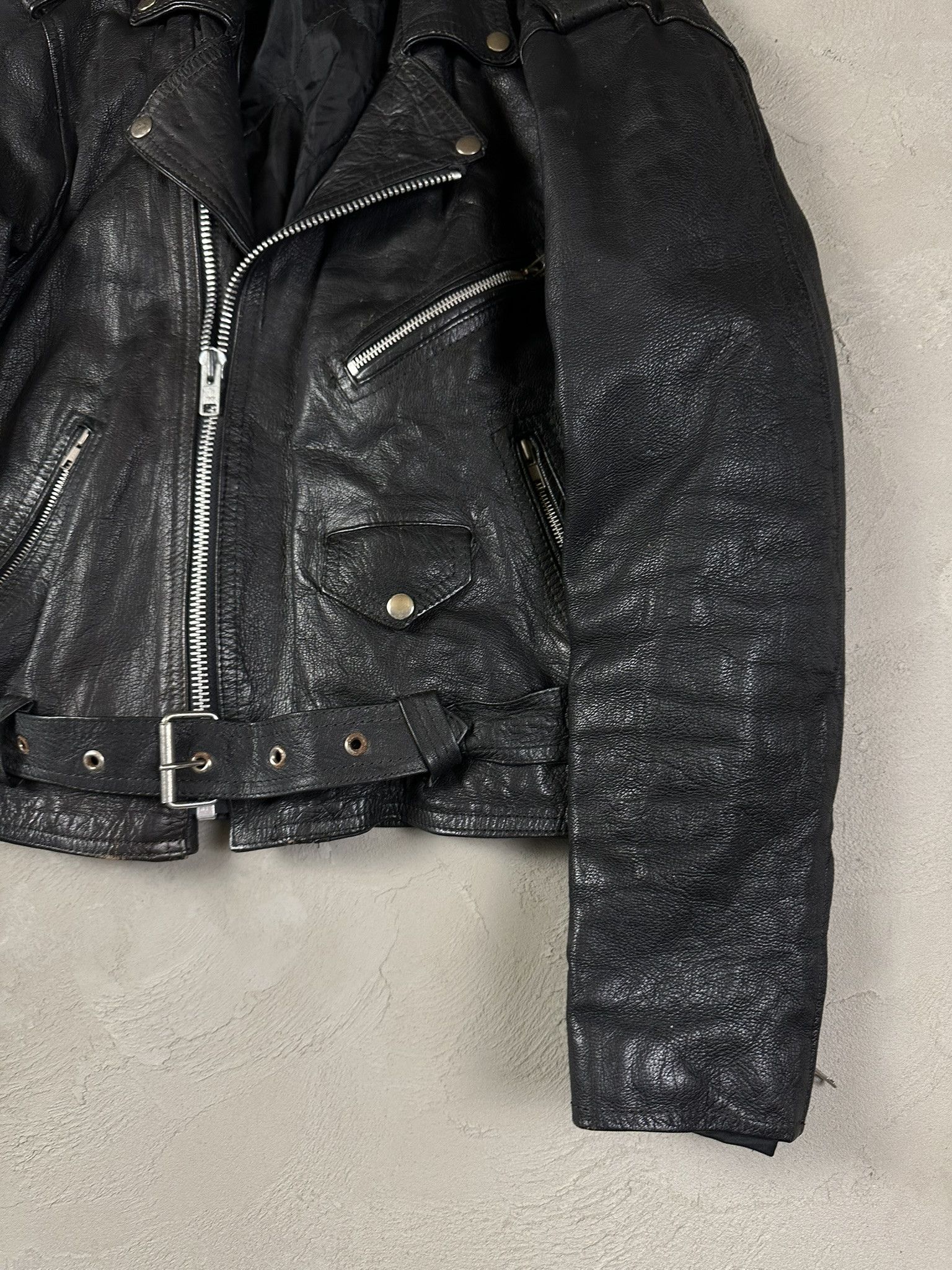 Genuine Leather 90s Vintage Biker Ramones Leather Boxy Jacket Size US S / EU 44-46 / 1 - 5 Thumbnail