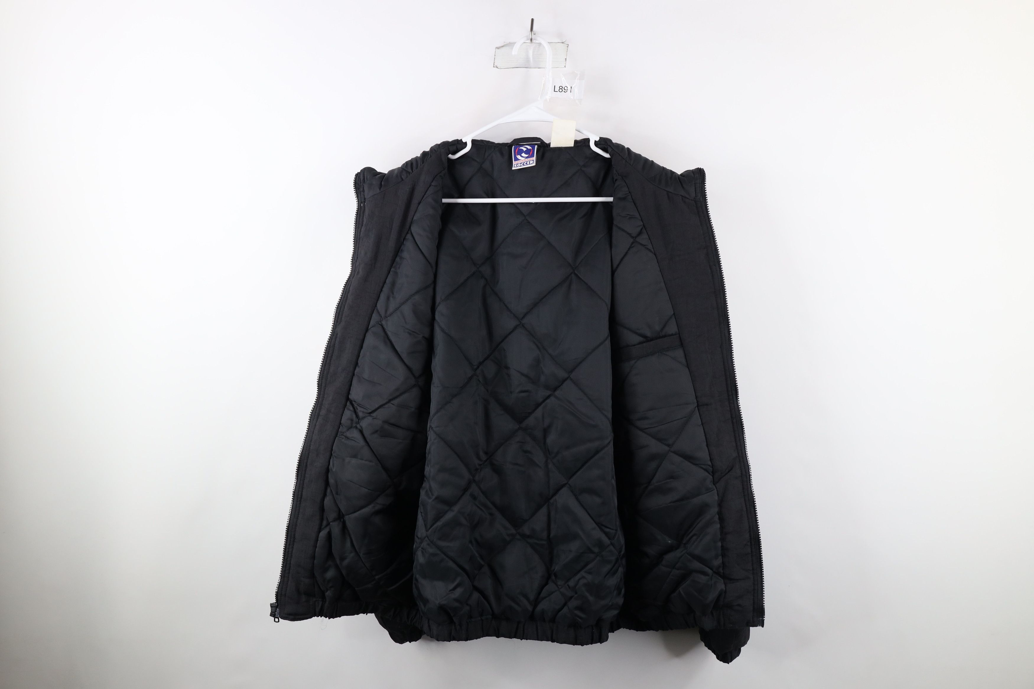 Vintage 90s Reebok Soccer Out Big Logo Hooded Puffer Jacket