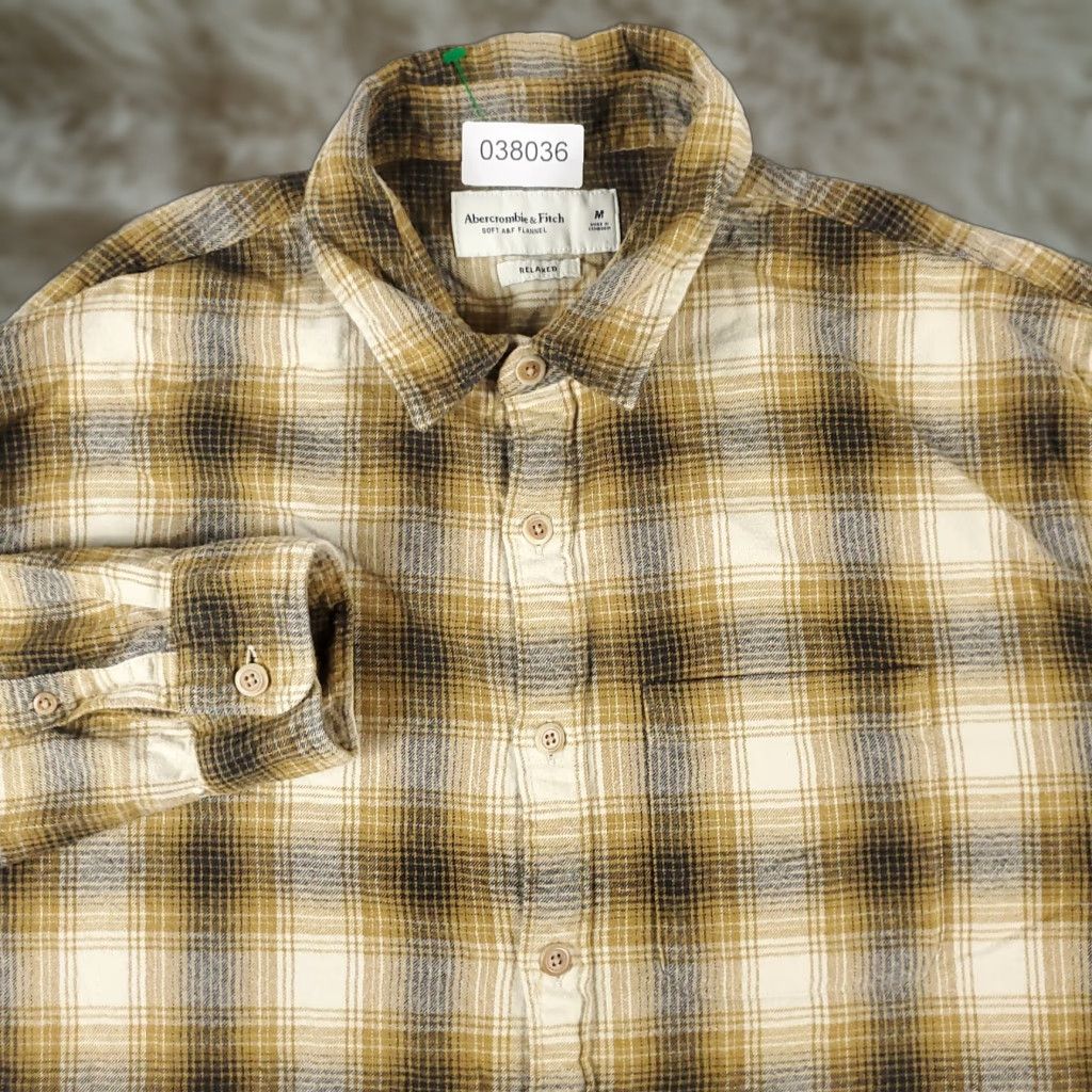 Abercrombie & Fitch Abercrombie & Fitch Shirt Mens Medium Yellow Beige Plaid Button Up Long Sleeve Size US M / EU 48-50 / 2 - 1 Thumbnail