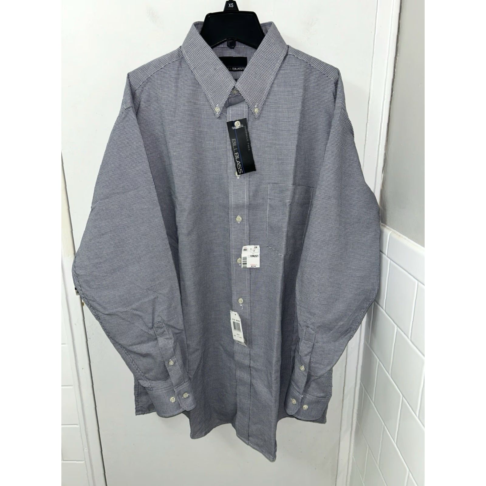 Bill Blass VINTAGE Bill Blass Shirt Mens 17 Blue Houndstooth Wrinkle Free Button Up L/S Dress Shirt Mens Cap Collar Button-Down Size US XL / EU 56 / 4 - 2 Thumbnail