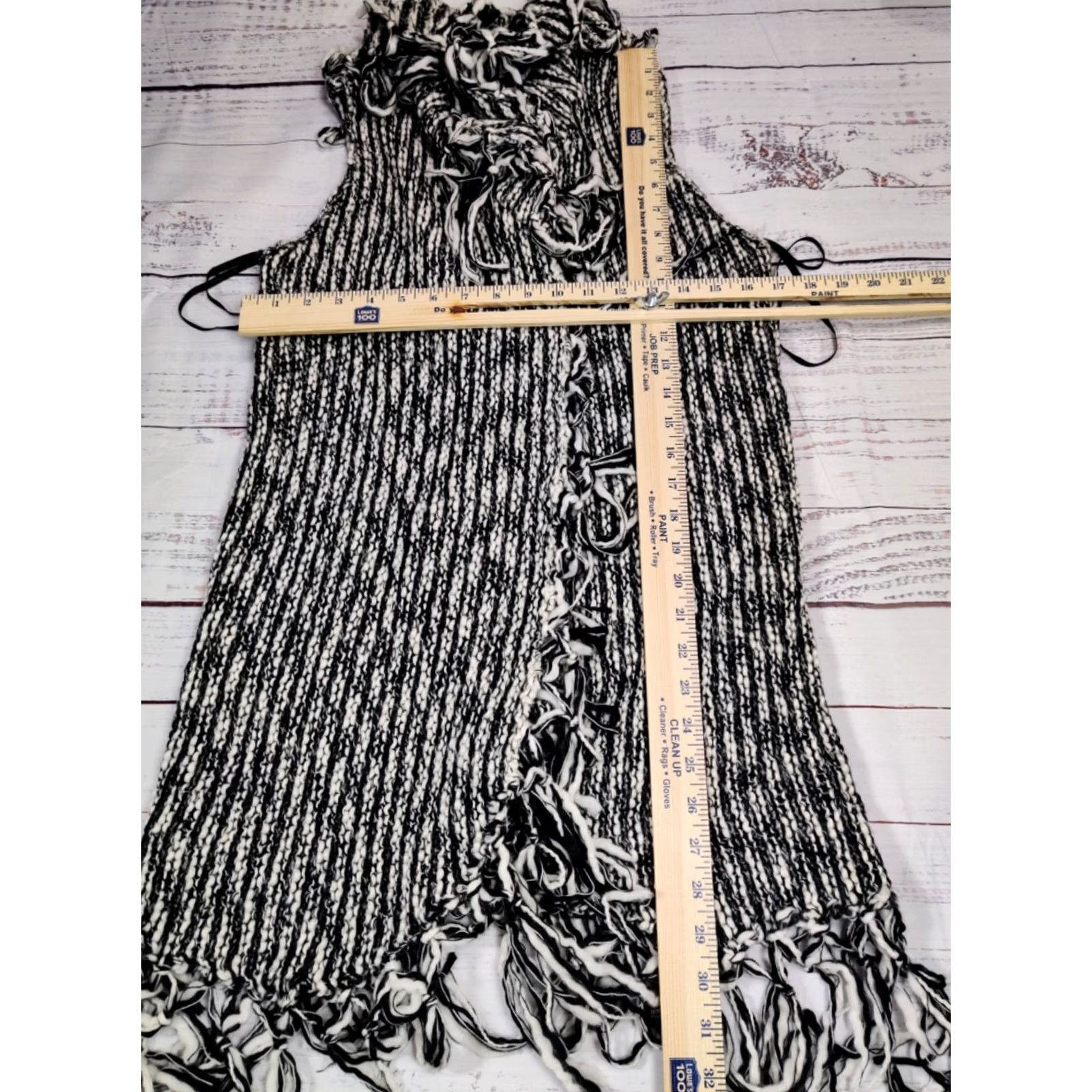 Vintage Chico's Sweater Vest Shirt Women S Black Fringe Open Front Striped Knit Wool Blend Vest Size S / US 4 / IT 40 - 3 Thumbnail