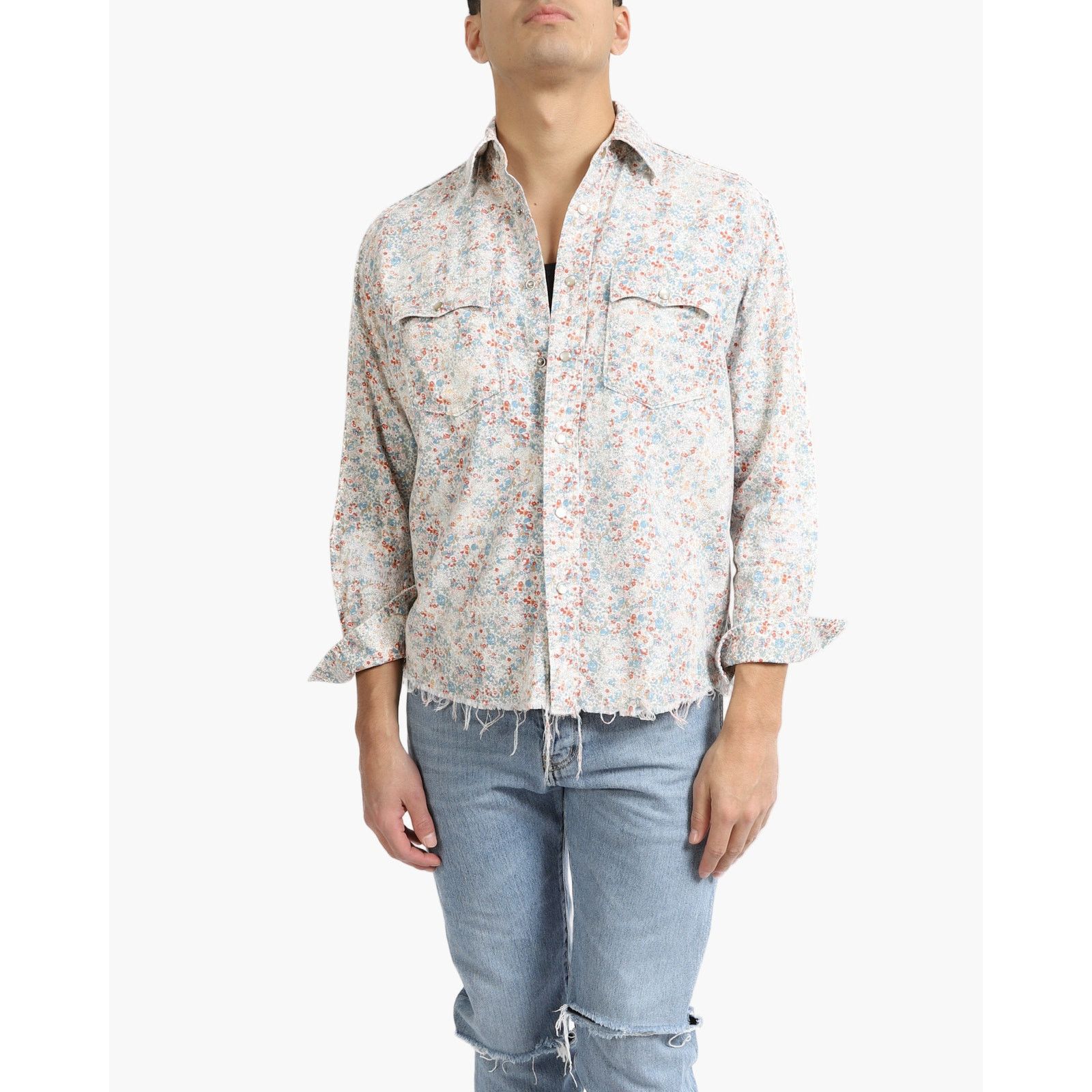 Saint Laurent Paris SS16 Raw Hem Shirt in Multicolor Floral Cotton Size US S / EU 44-46 / 1 - 1 Thumbnail