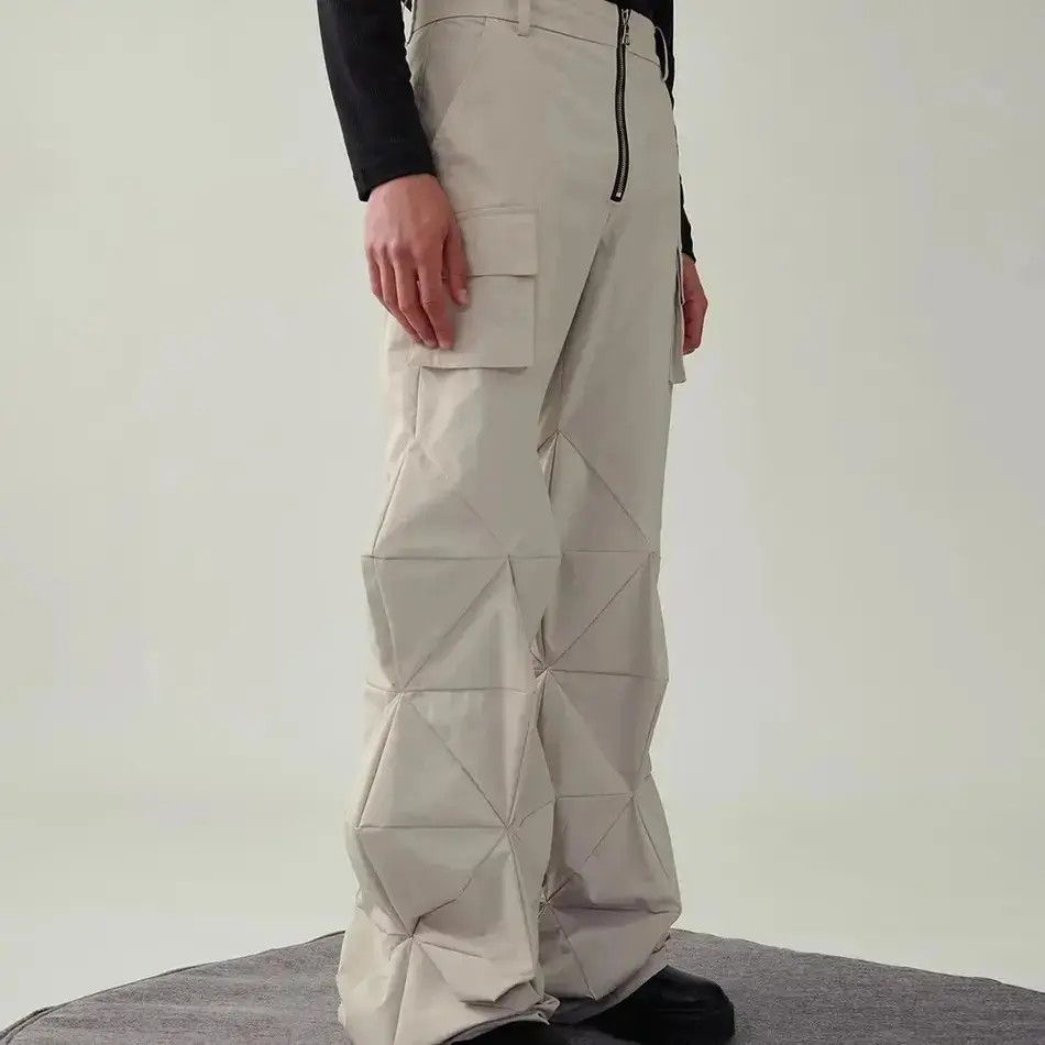 Japanese Brand Beige Vibe Style Straight Irregular Cut Diamond Cargo Pant Size US 32 / EU 48 - 6 Thumbnail