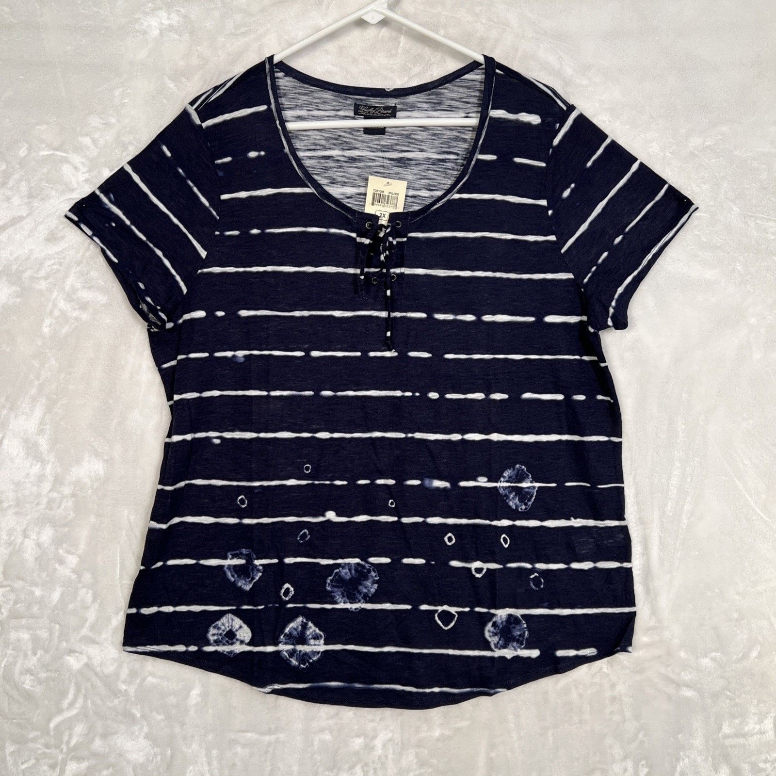 Lucky Brand Lucky Brand Live in Love Blouse 2X Embroidered Striped Blue Size XXL / US 16-18 / IT 52-54 - 1 Thumbnail