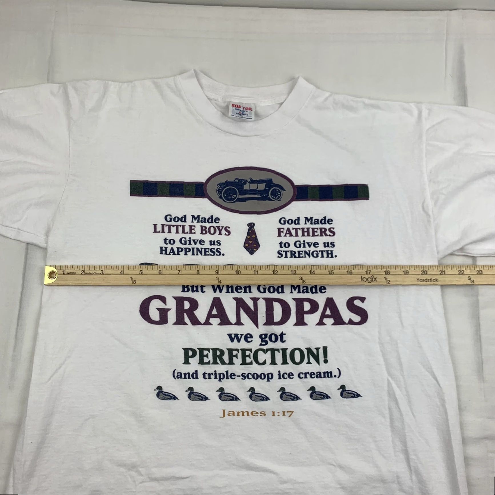 TEE JAYS VINTAGE Grandpa T Shirt Adult XL White When God Made Little Boys Fathers Grandpa Tee Jays Shirt Mens 90s American Religion God Size US XL / EU 56 / 4 - 7 Thumbnail