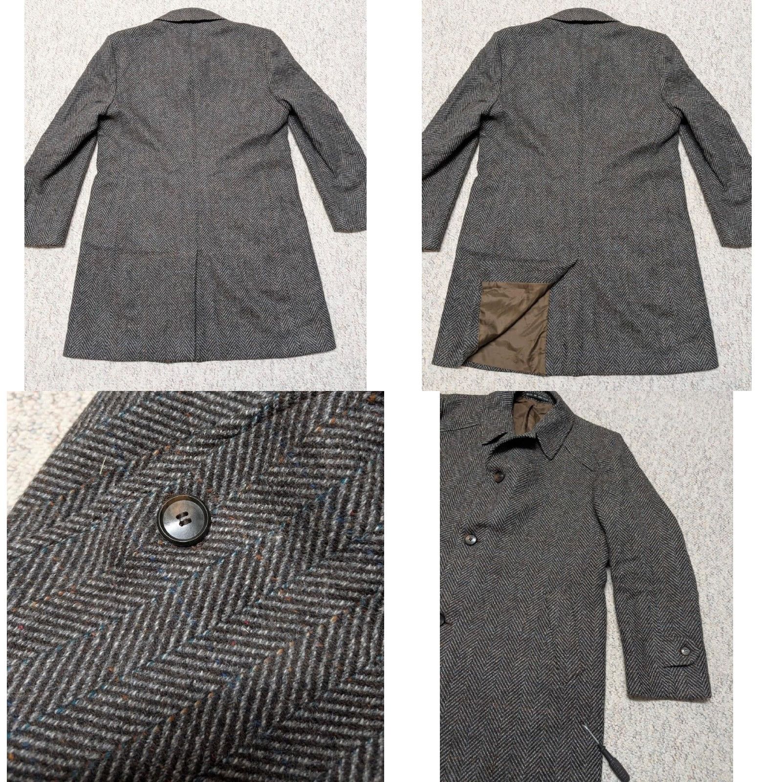 Vintage VINTAGE Brook Taverner Overcoat Tweed Donegal Wool Herringbone Gray 44 England Fleck Coat Mens Size US L / EU 52-54 / 3 - 9 Thumbnail