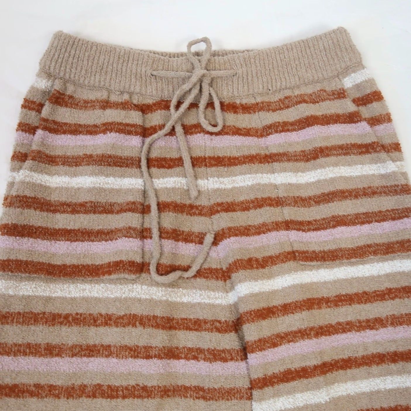 Free People VINTAGE Free People Beach Tan and White Striped Knit Sweater Pants XS Size XS / US 0-2 / IT 36-38 - 2 Thumbnail