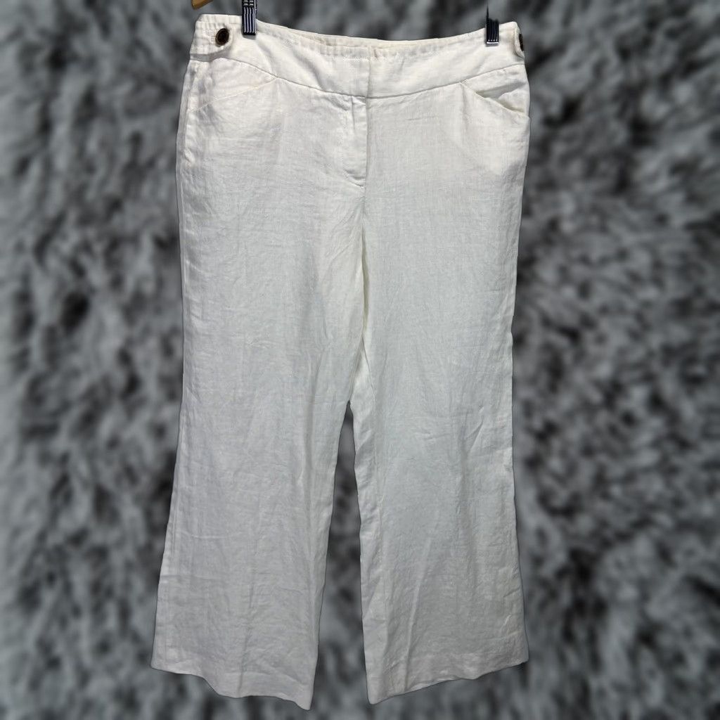 J.Crew J. CREW X BAIRD MCNUTT Ladies Linen Wide-Leg Pants Size 10 Ivory Flat Front Casual Travel Size 32" / US 10 / IT 46 - 1 Thumbnail