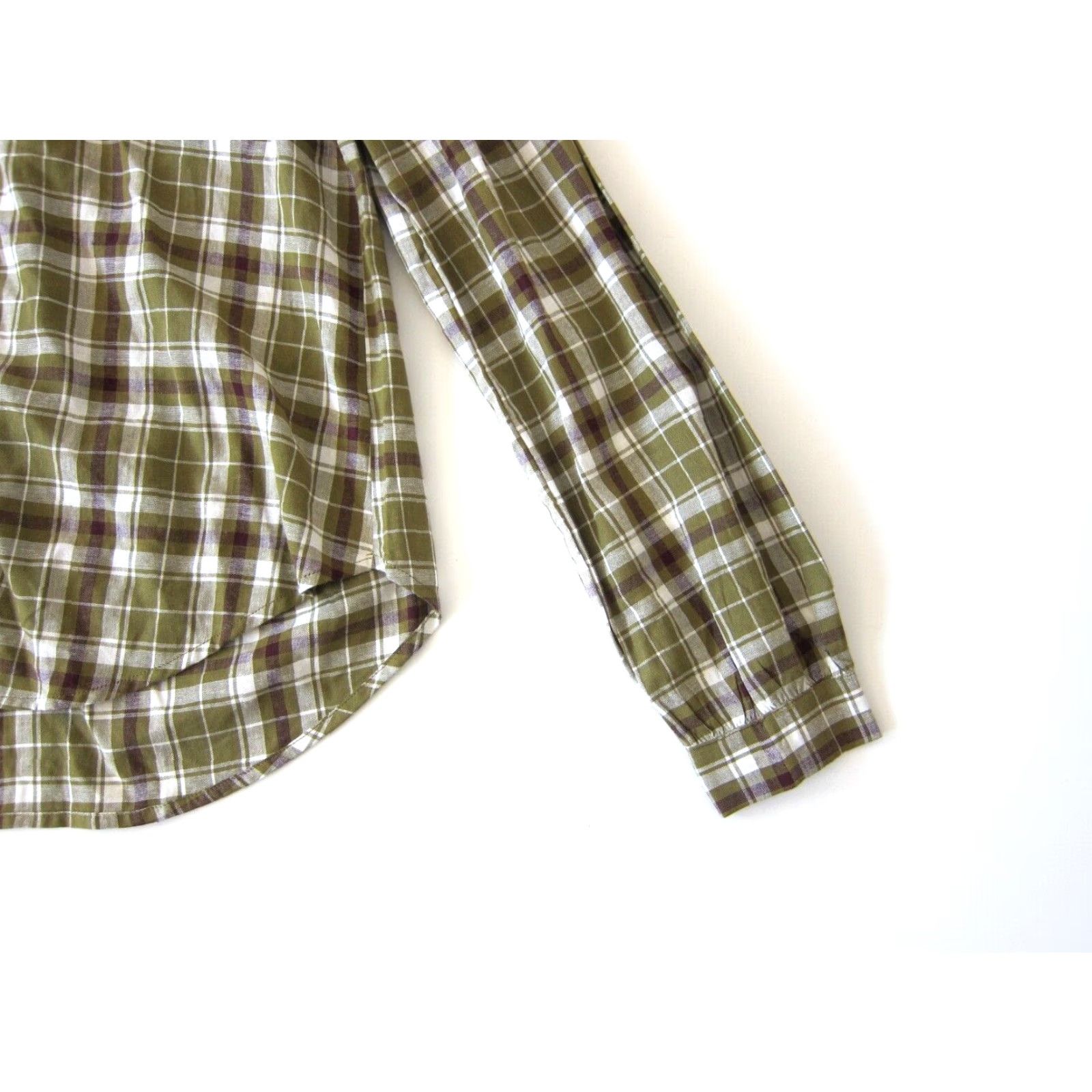 Ann Taylor NWT Ann Taylor Loft Blouse Shirt Button Long Sleeve Collared Plaid Ruffle XS Green Women Proudly Made in Indonesia Size XS / US 0-2 / IT 36-38 - 7 Thumbnail