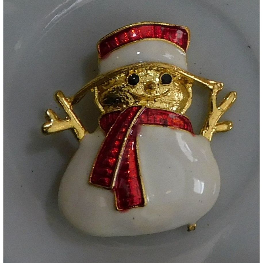 Other Cute Vintage Smiling Snowman Brooch Gold Tone With Enamel Size ONE SIZE - 7 Thumbnail