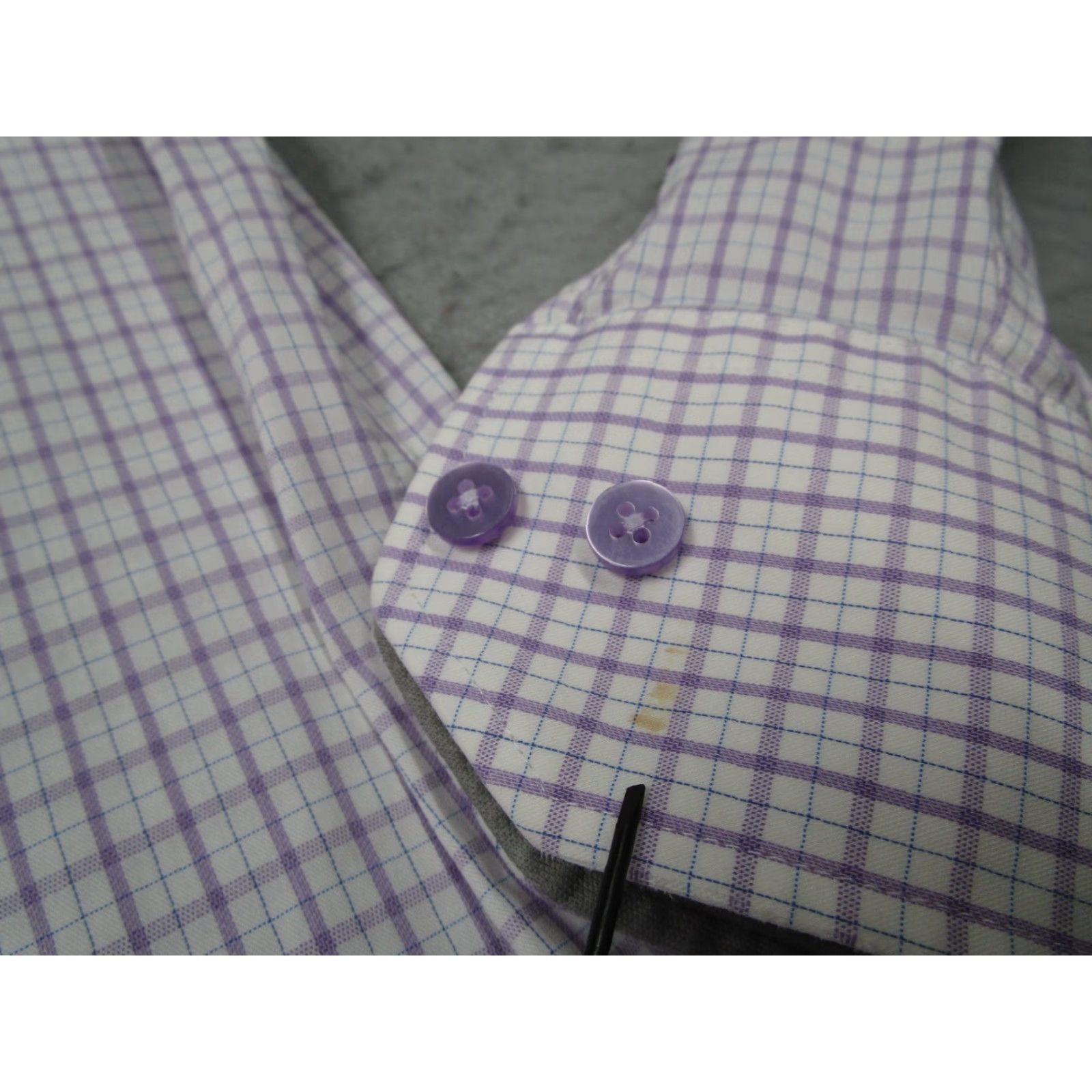 Vintage TWILLORY Men's Purple Check Dress Shirt 16 34 Long Sleeve Tailored Performance Button Up Flip Cuff Size 34R - 6 Thumbnail