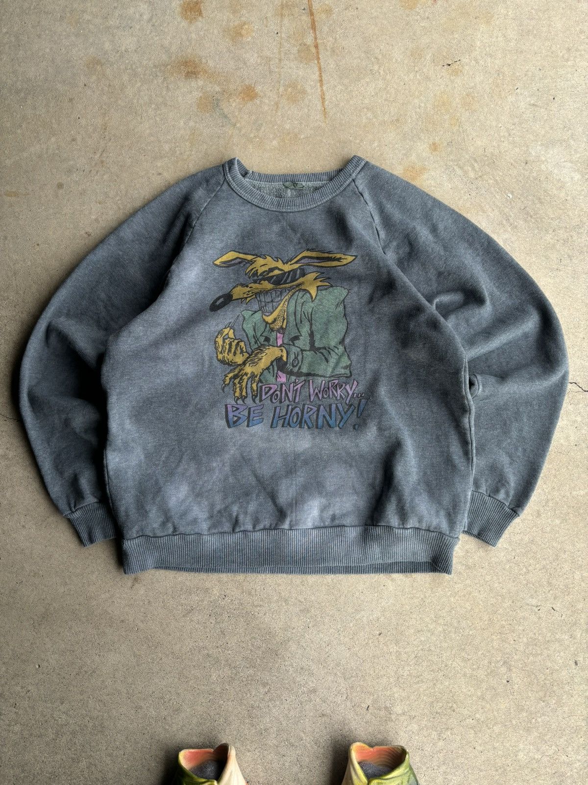 Vintage Crazy 90s Dont Worry Be Horny Boxy XXX Humour Faded Sweater Size US M / EU 48-50 / 2 - 1 Thumbnail