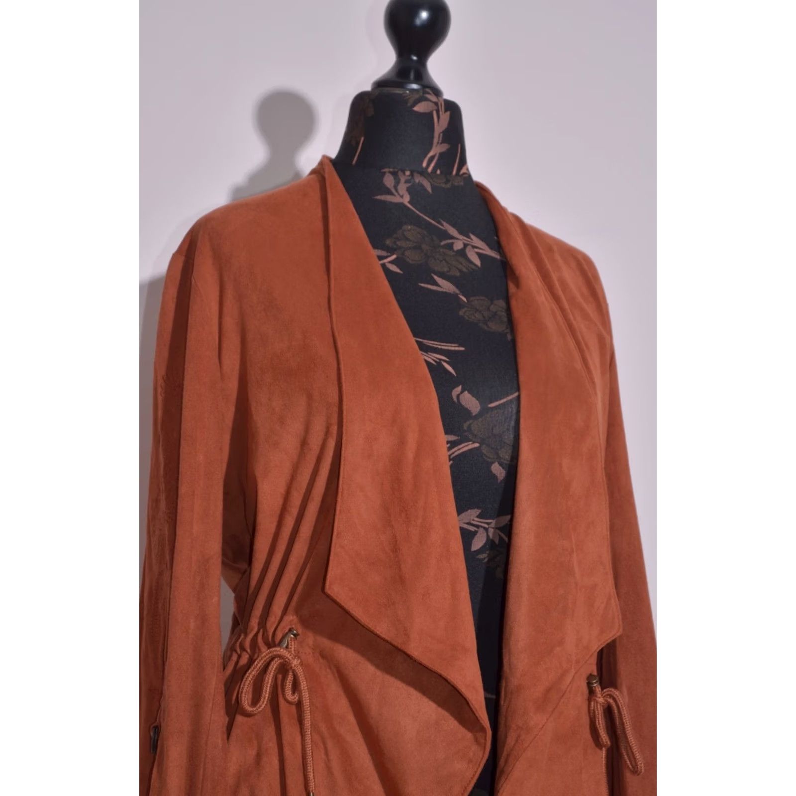 Desigual Desigual Faux Suede Jacket Rust Brown Embroidered Waterfall Open Front Boho M Size M / US 6-8 / IT 42-44 - 2 Thumbnail