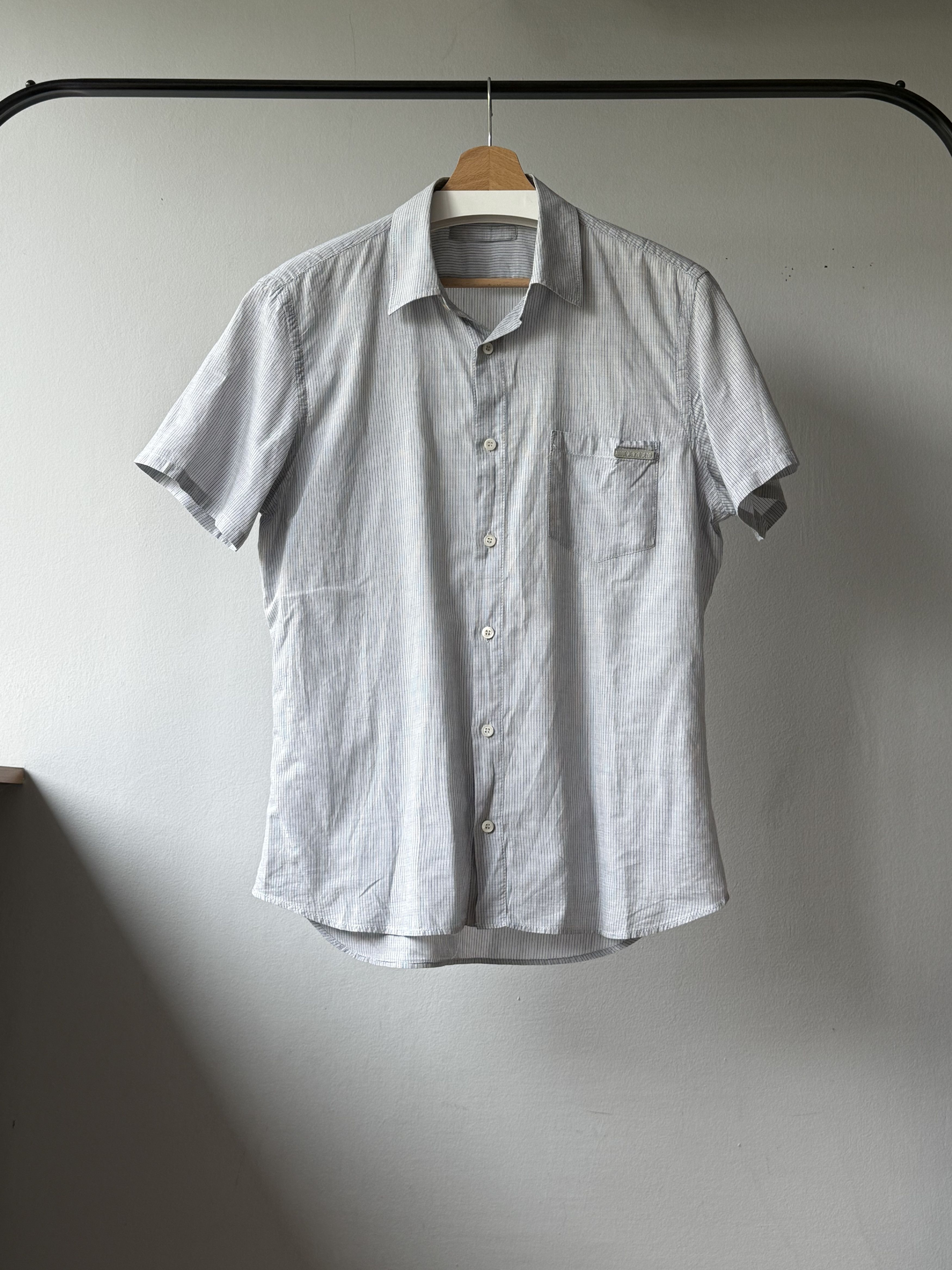 Prada Prada Casual Striped Cotton Short Sleeve Tab Pocket Shirt Size US M / EU 48-50 / 2 - 1 Thumbnail