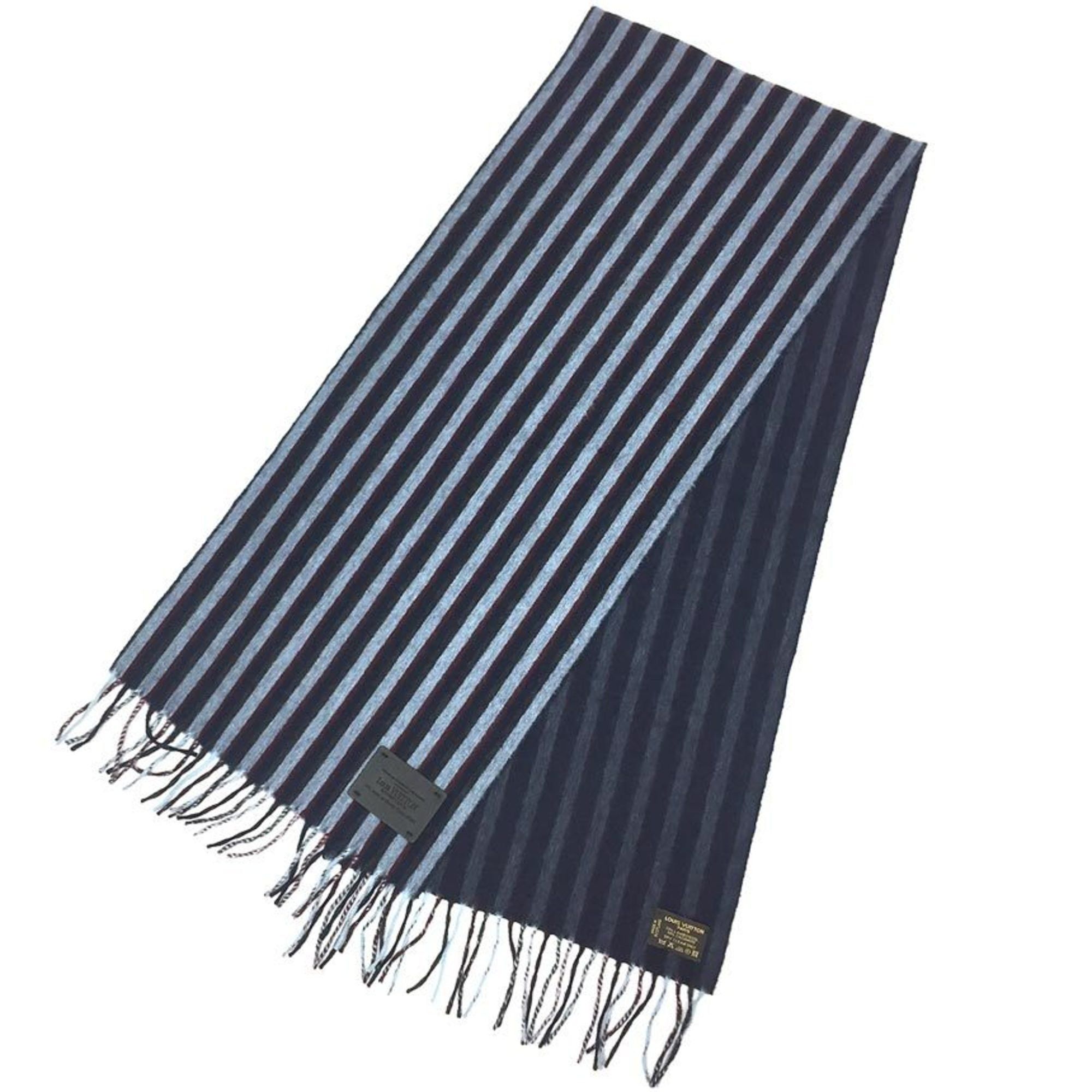 Louis Vuitton Louis Vuitton Scarf Stripe Echarpe Raye M71985 Cashmere Wool Navy x Blue Gray Men's Size ONE SIZE - 1 Thumbnail