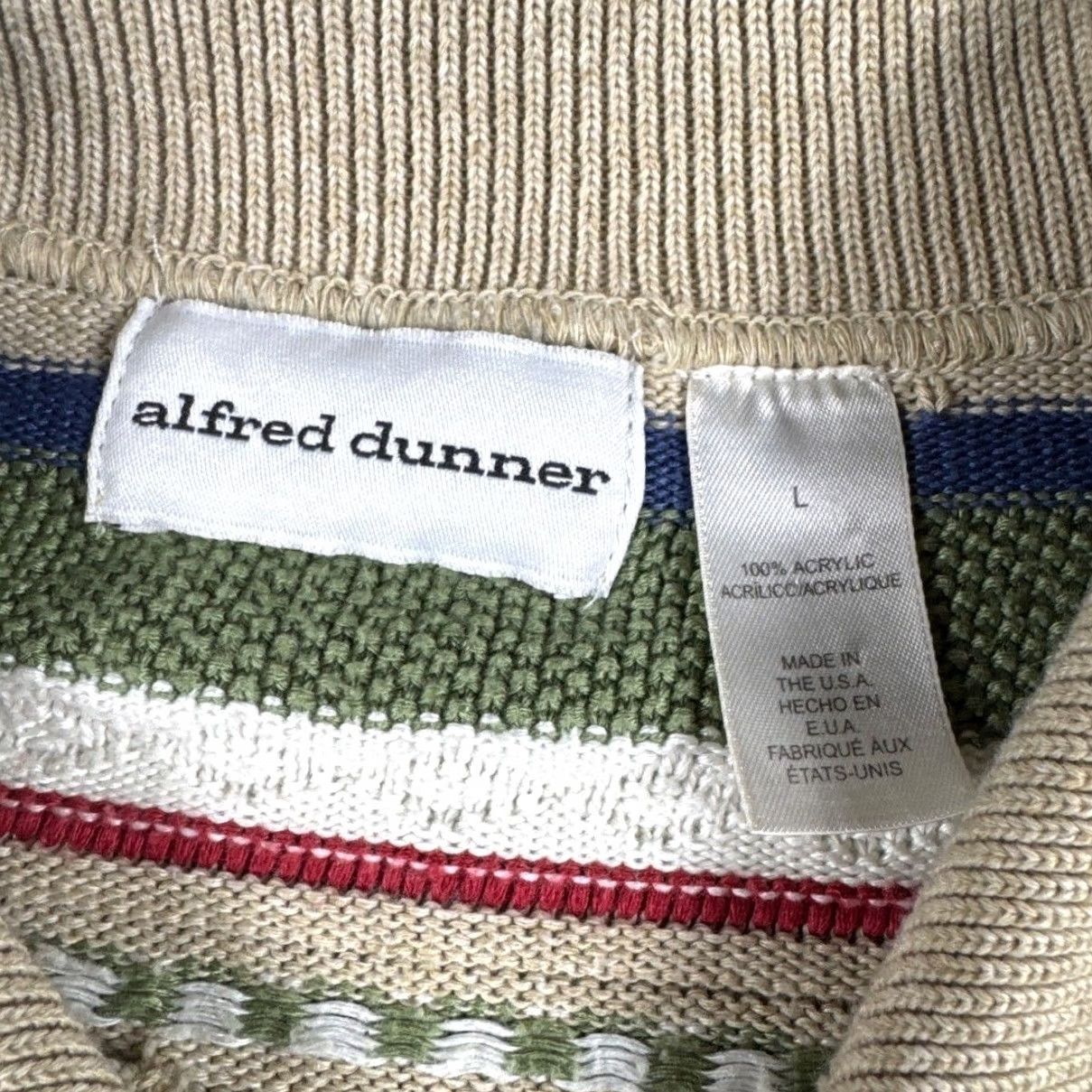 Vintage VINTAGE Alfred Dunner Striped Quarter Zip Knit Sweater Women's L Green Size L / US 10 / IT 46 - 3 Thumbnail